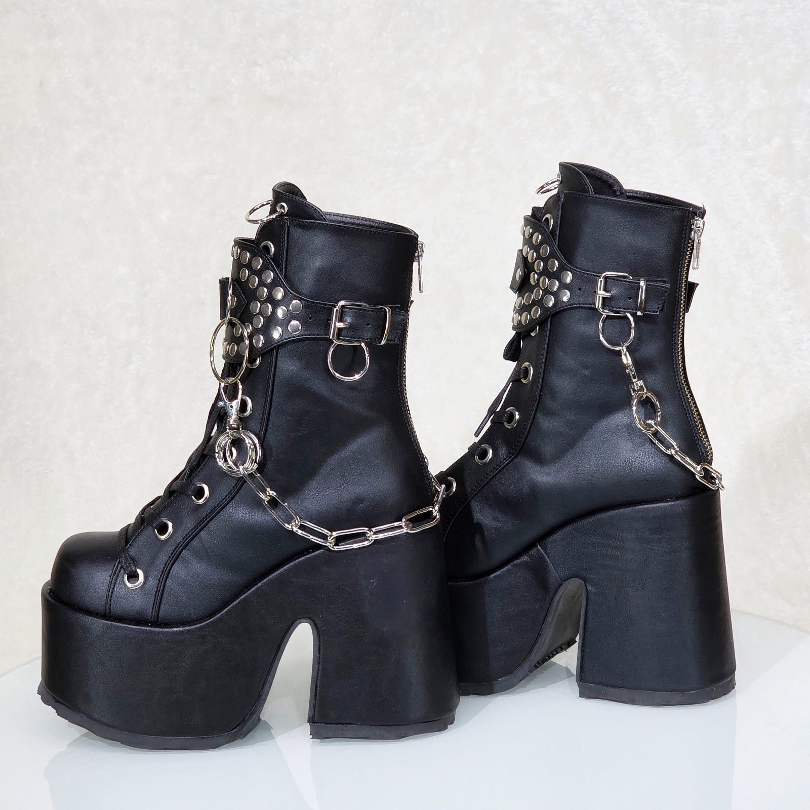 Demonia Cult DEMONIA Camel 65 Stacked Black Matte V-Leather Platform Goth Size US 12 / IT 42 - 2 Thumbnail