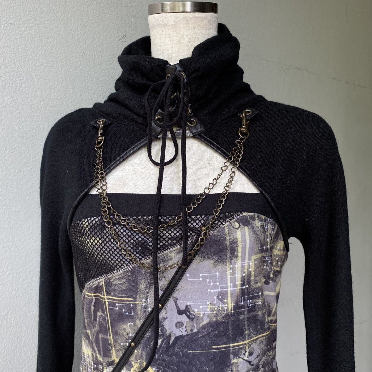 Japanese Brand OZZ CROCE Y2K Punk Black Dragon Print Layered Top Size S / US 4 / IT 40 - 25 Thumbnail