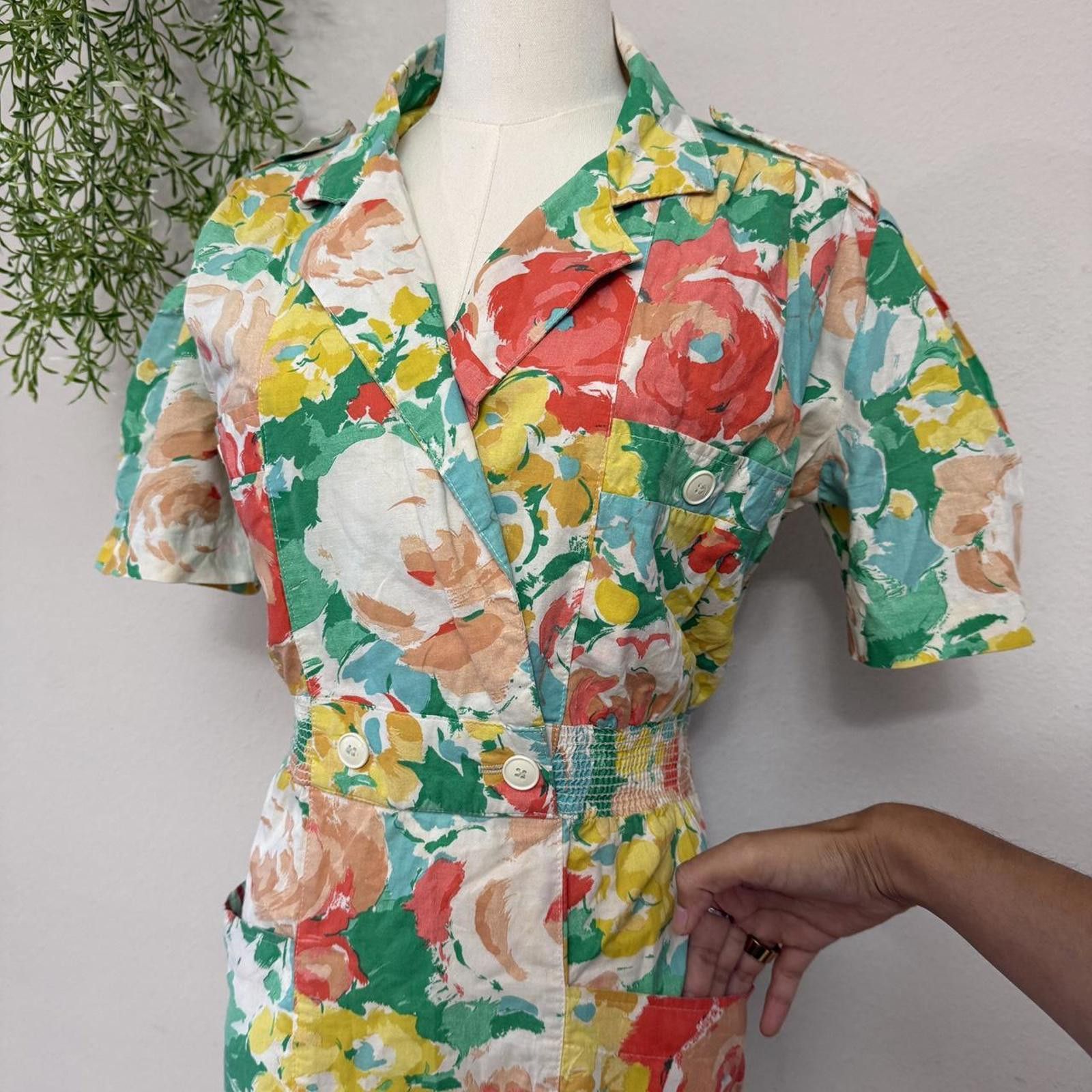 Designer 80s Sans Age Floral Cottage Pocket Dress Size 12 Size XL / US 12-14 / IT 48-50 - 3 Thumbnail