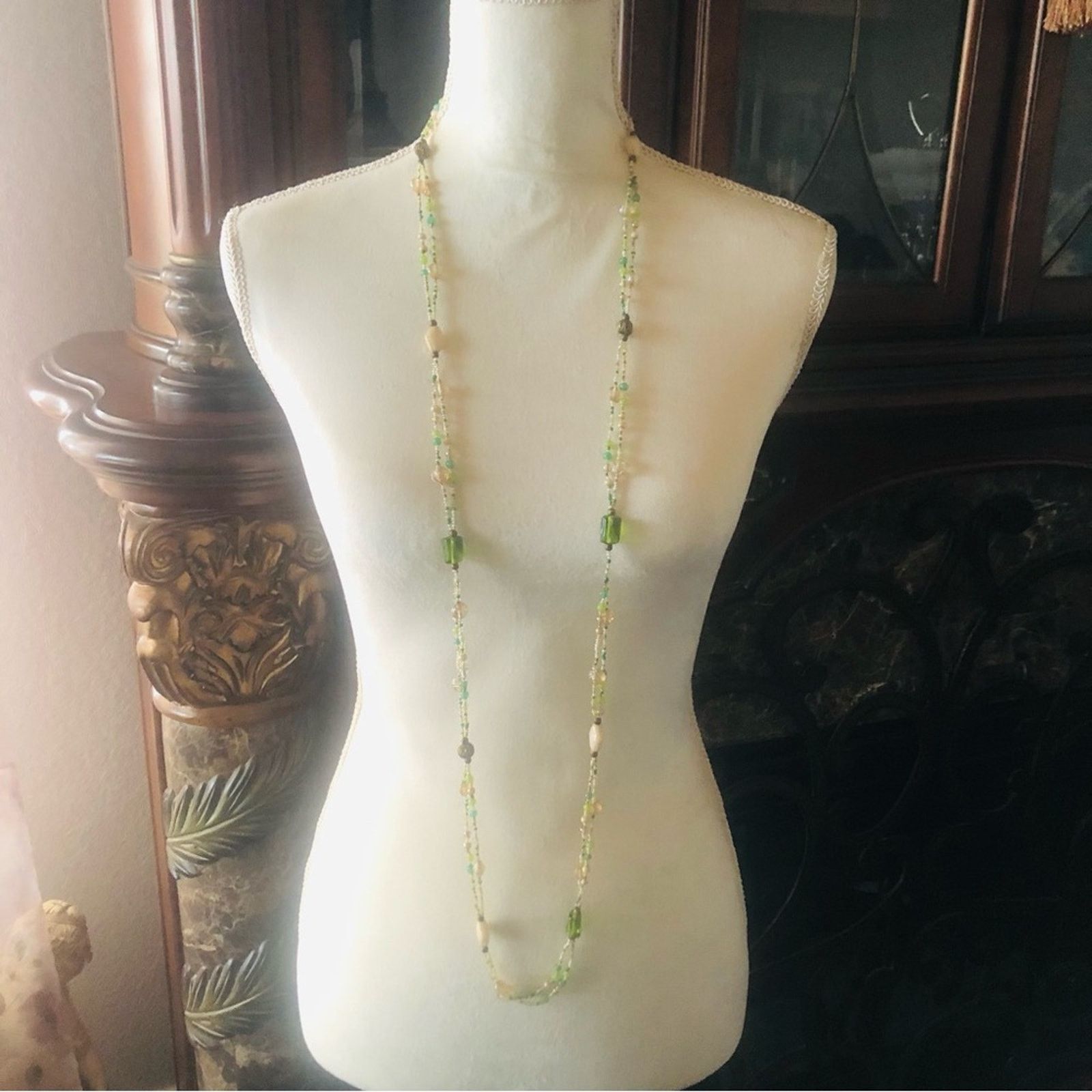 Vintage Vintage natural tones mixed glass bead long length necklace Size ONE SIZE - 3 Thumbnail