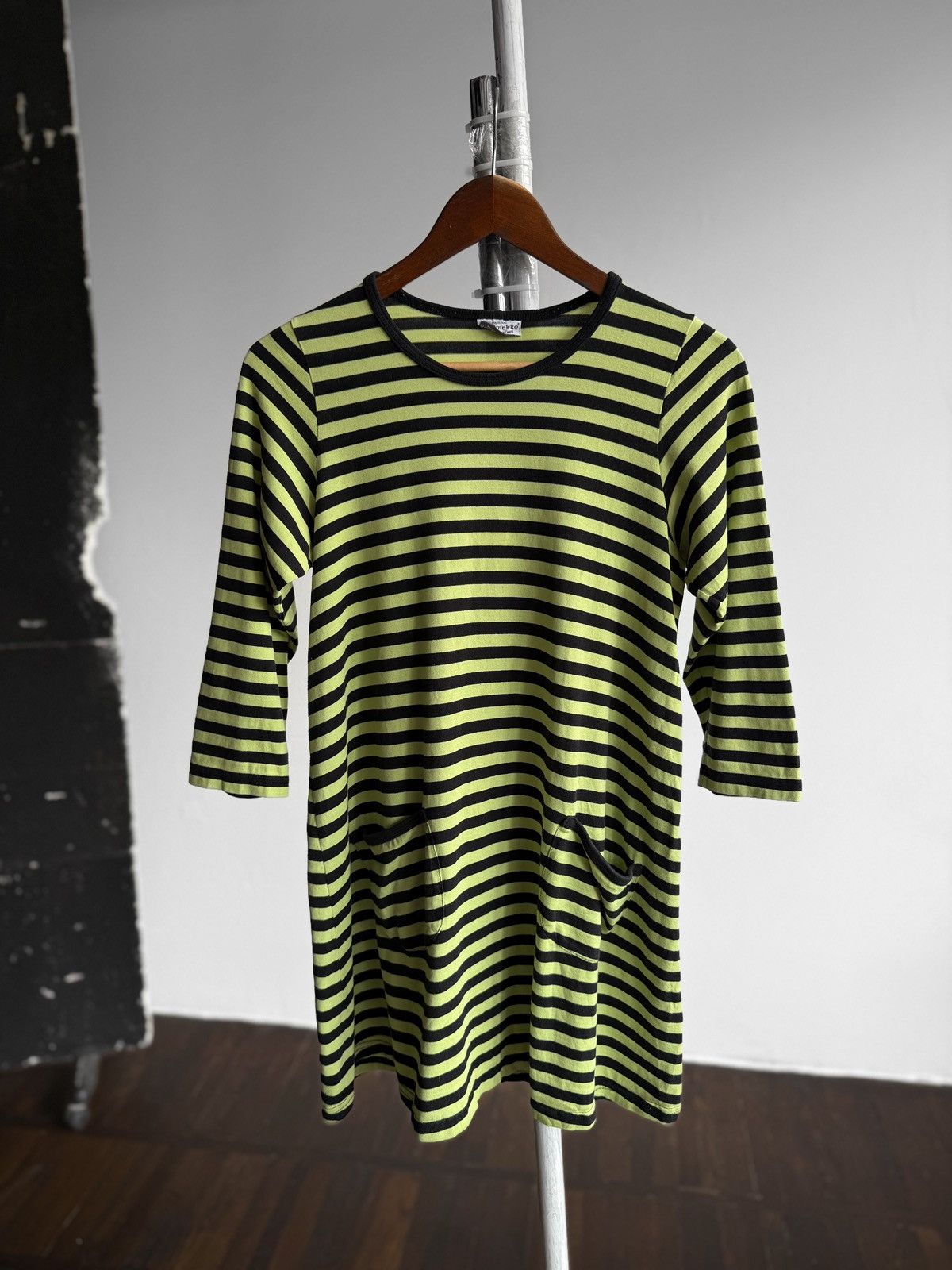 Marimekko Marimekko Black Green Striped 3/4 Sleeve T-Shirt Dress Size S / US 4 / IT 40 - 1 Thumbnail
