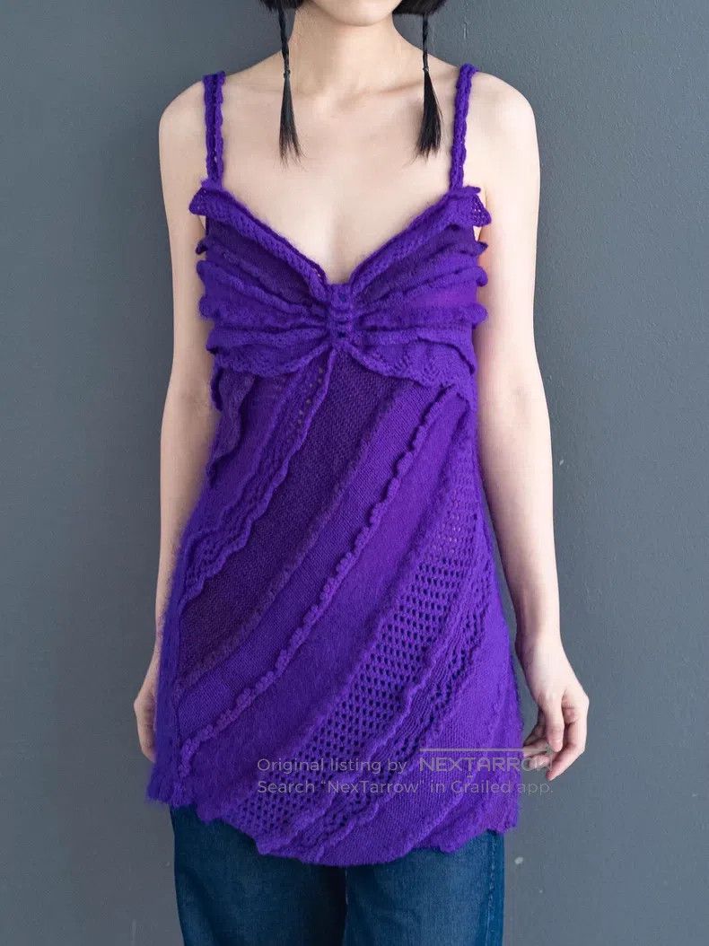 Comme des Garcons Comme Des Garcons Purple knitted spliced off-shoulder top Size S / US 4 / IT 40 - 7 Thumbnail