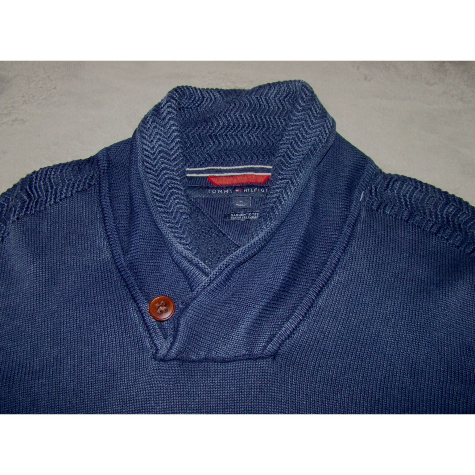 Tommy Hilfiger VINTAGE Tommy Hilfiger Mens M Sweater Garment Dyed Navy Cowl Neck One Button Knit Pullover Size US M / EU 48-50 / 2 - 3 Thumbnail