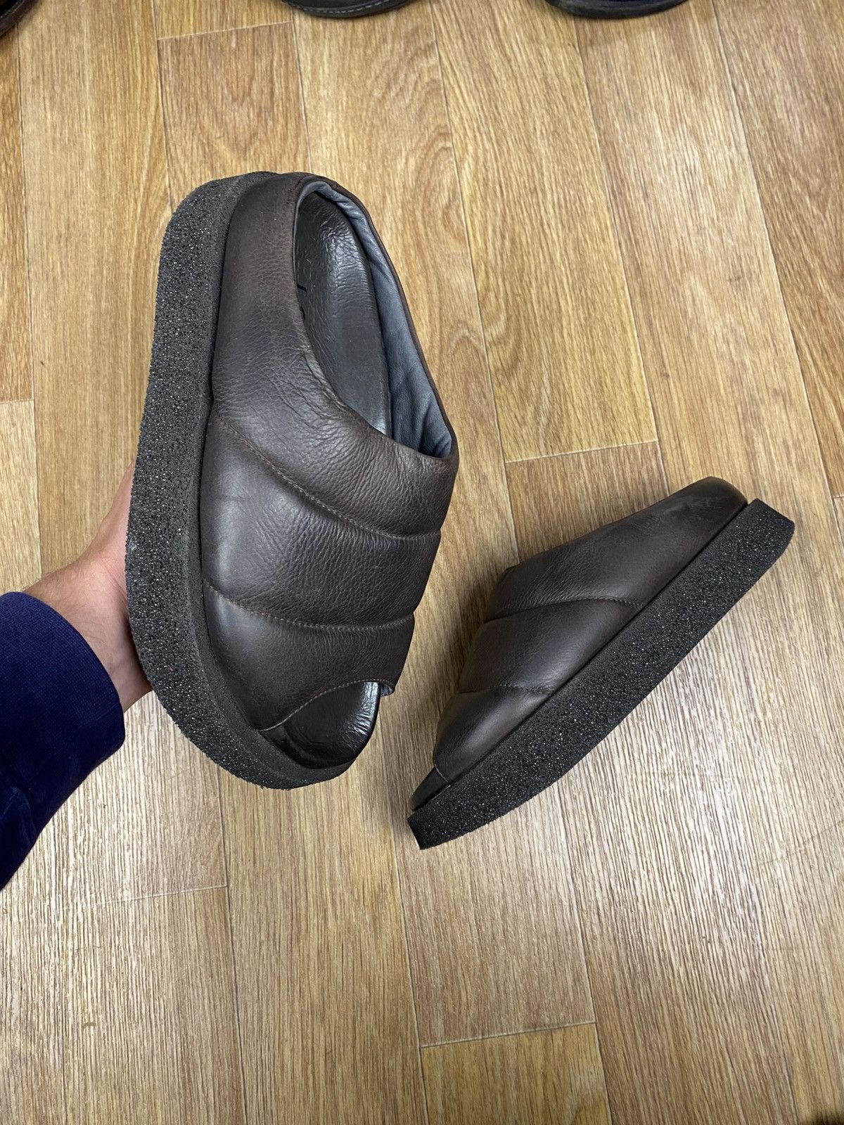 Designer × Other Lofina Brown Leather Avantgarde Platform Puff Sliders Size US 8 / IT 38 - 1 Thumbnail