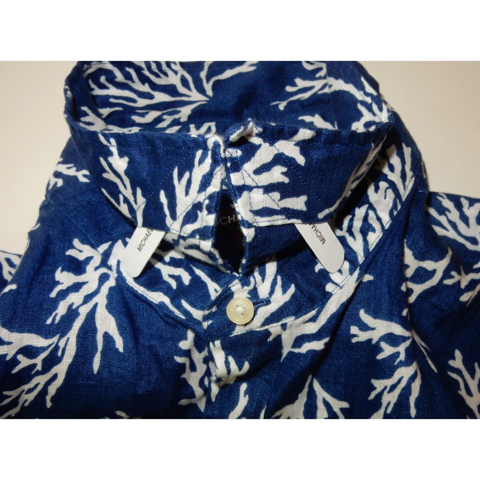 Michael Kors VINTAGE Michael Kors Men's Linen Shirt 2XL Short Sleeve Floral Button-Up Blue Summer Slim Fit Size US XXL / EU 58 / 5 - 5 Thumbnail