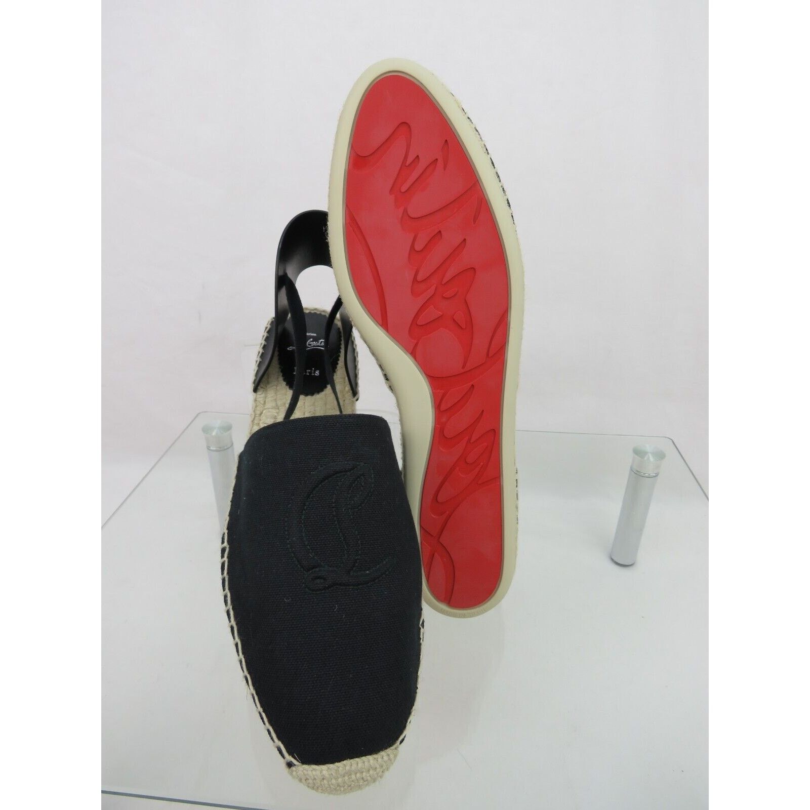 Christian Louboutin LOUBOUTIN NANOU BLACK LTH CANVAS CL LOGO LACE ESPADRILLES 40 Size US 10 / IT 40 - 5 Thumbnail