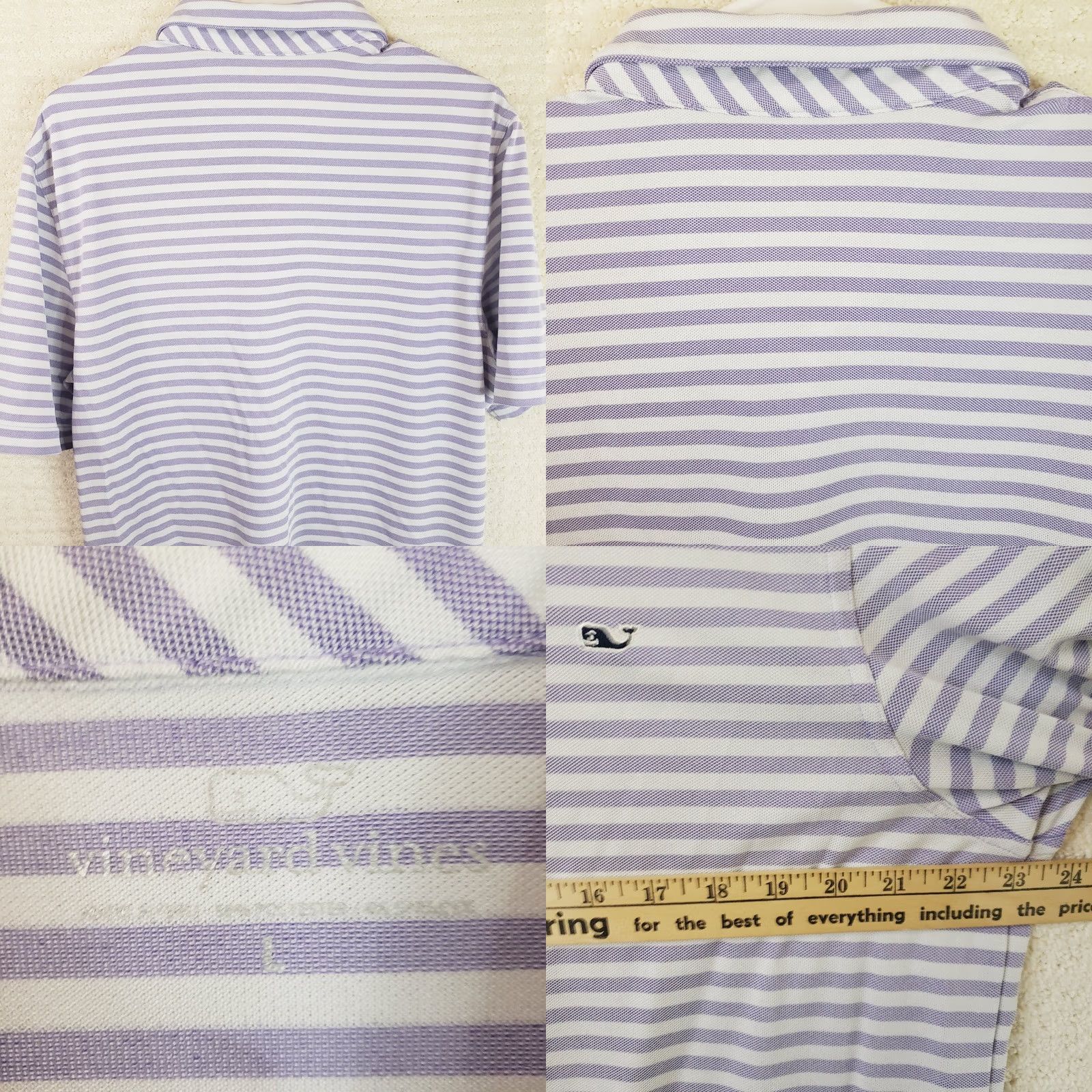 Vineyard Vines Vineyard Vines Polo Shirt Mens L White Lavender Striped Performance Polo Stretch Tech Golf Tennis Running & Walking Apparel Mens Size US L / EU 52-54 / 3 - 8 Thumbnail