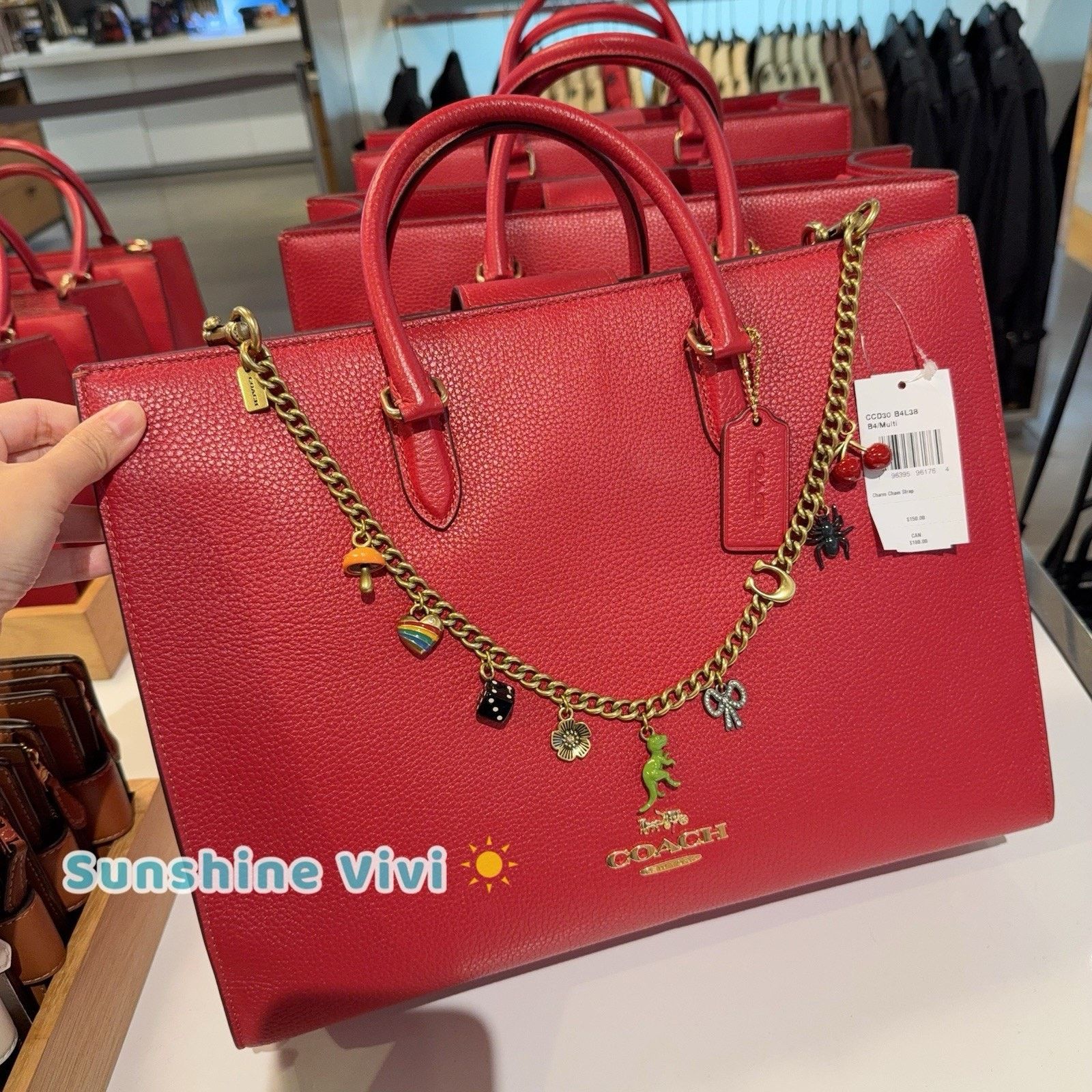 Coach NWT Bundle Coach Maggie Tote CY666 Red & Long Charm Chain Size ONE SIZE - 2 Thumbnail