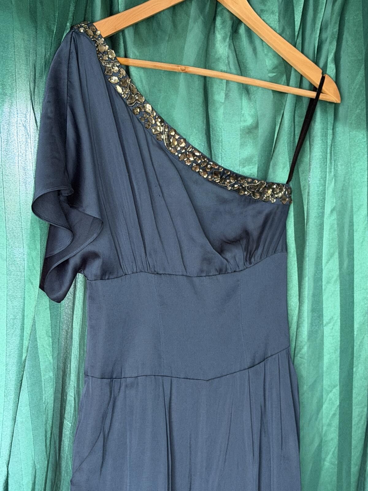 Bebe Bebe NWT Jeweled One Should Satin Jumpsuit Navy/ Size 2 Size 26" / US 2 / IT 38 - 1 Thumbnail