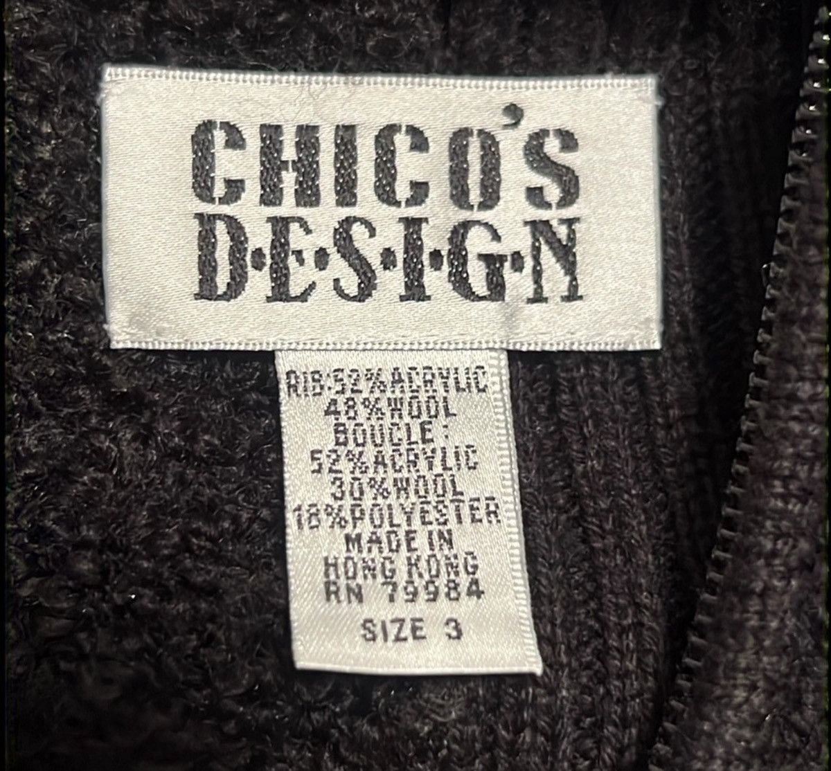 Chicos Vtg 90s Chico’s Design Rib Bouclé Knit Zip Jacket Black (XL) Size XL / US 12-14 / IT 48-50 - 8 Thumbnail