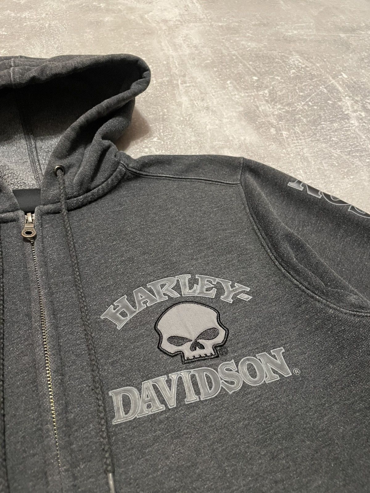 Harley Davidson × Vintage Vintage Harley Davidson Distressed Skull Zip-Up Hoodie Size US S / EU 44-46 / 1 - 6 Thumbnail