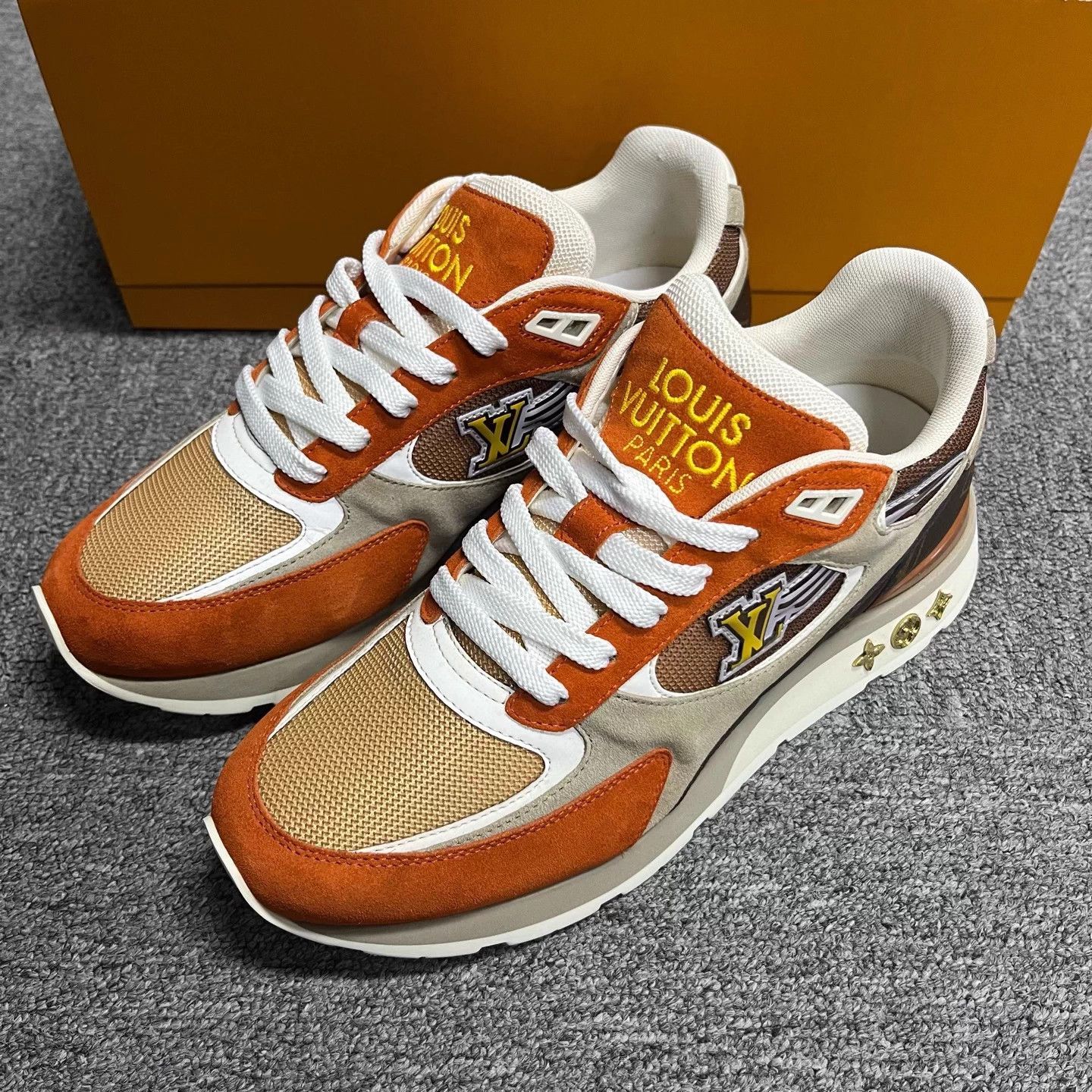Louis Vuitton LV Orange Leather Low-Top Lifestyle Sneakers Size US 5.5 / IT 35.5 - 2 Thumbnail