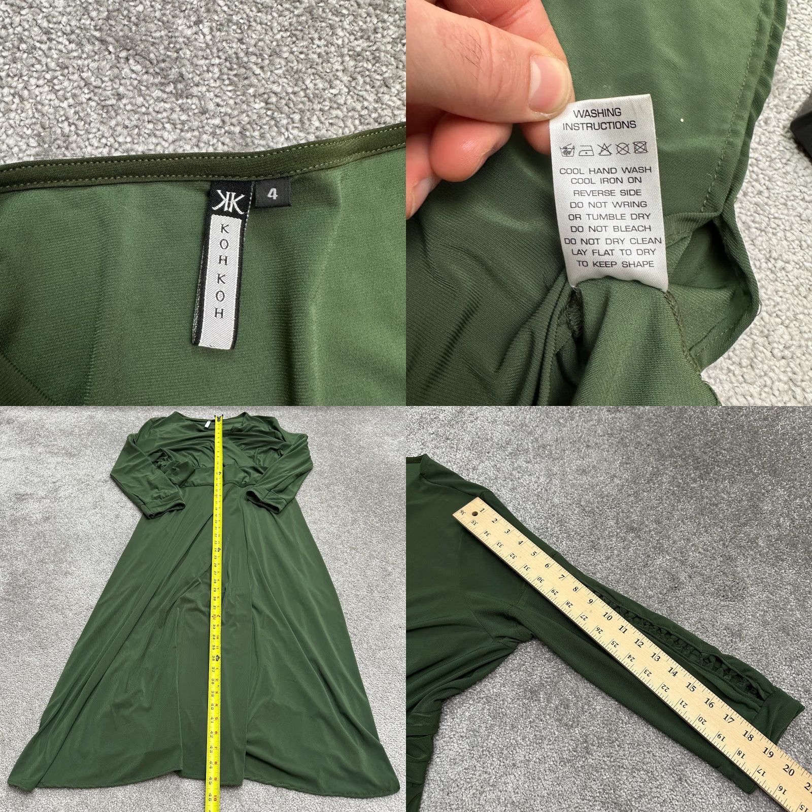 Vintage Koh Koh Long Sleeve Wrap Dress Womens 4 Green V-Neck Knit Polyester Spandex Long Sleeve Party/Formal/Workwear Vintage: No Size S / US 4 / IT 40 - 8 Thumbnail