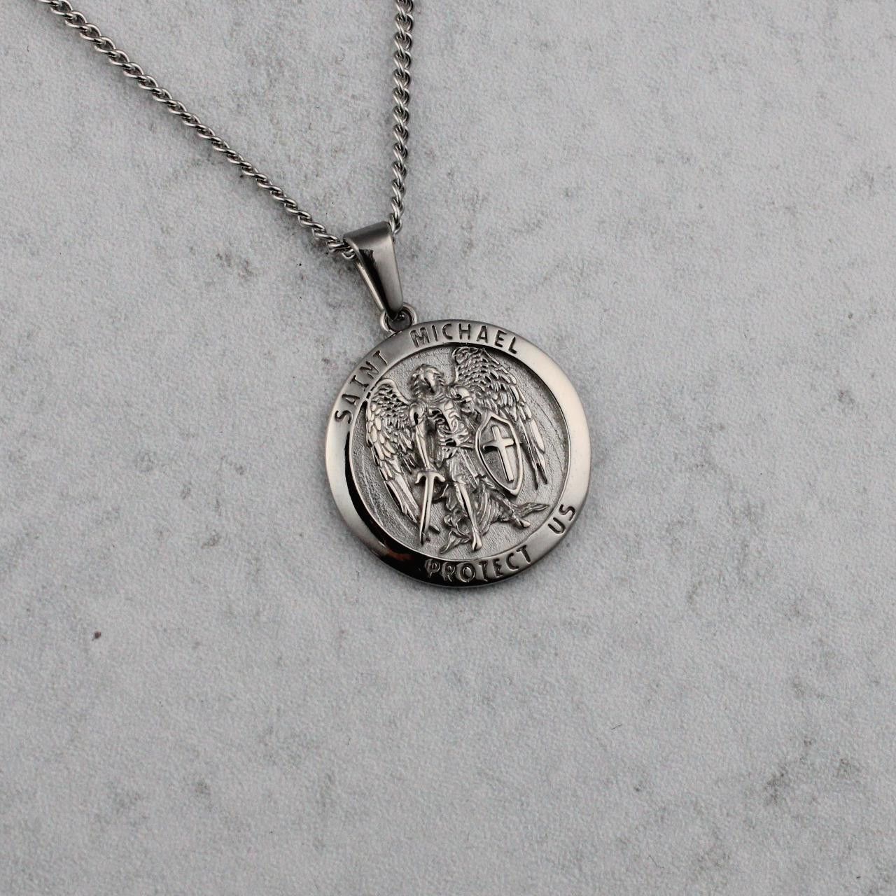 Jewelry Silver Archangel Saint Michael Pendant Chain Necklace Size ONE SIZE - 3 Thumbnail