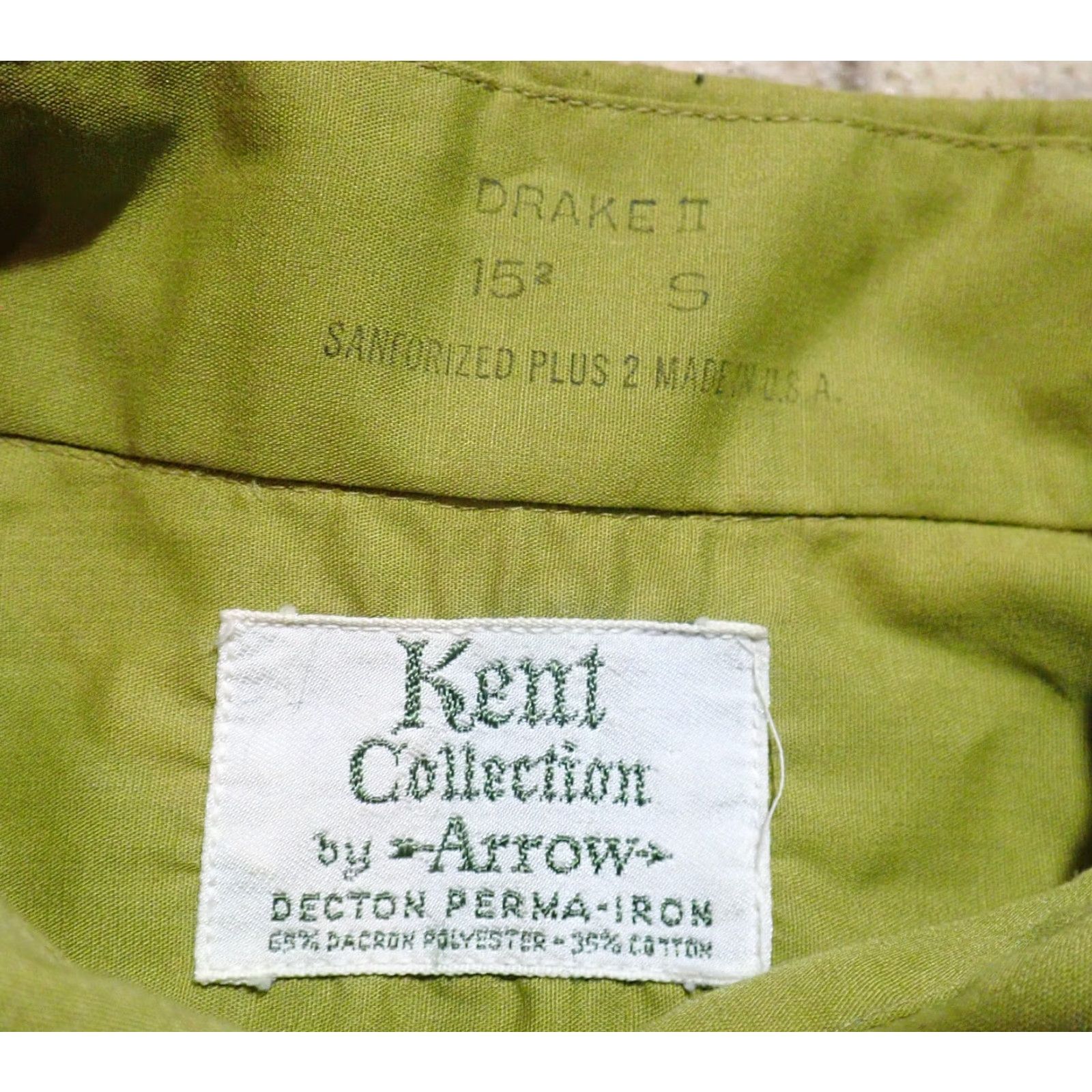 Arrow VINTAGE Arrow Kent ARROW Drake II Short Sleeve Dress Shirt M Green 46 Chest 30 Length Sanforized Dagger Collar 60s 70s USA Vintage Mens Shirt Size 40R - 3 Thumbnail