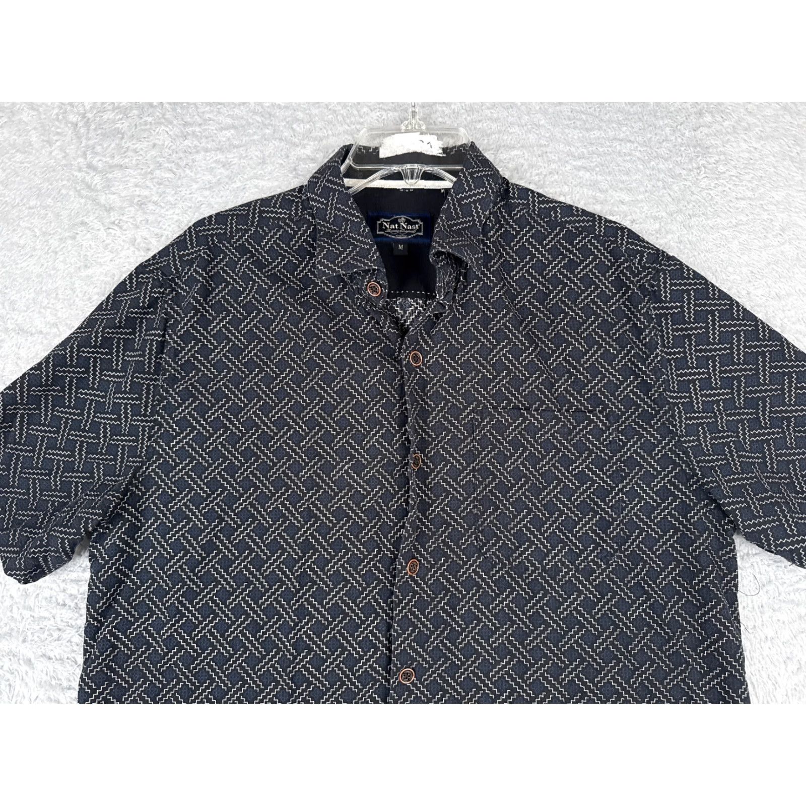 Nat Nast Nat Nast Shirt Adult Medium Blue Basketweave Silk Blend 60s Style Button Pocket Size US M / EU 48-50 / 2 - 4 Thumbnail
