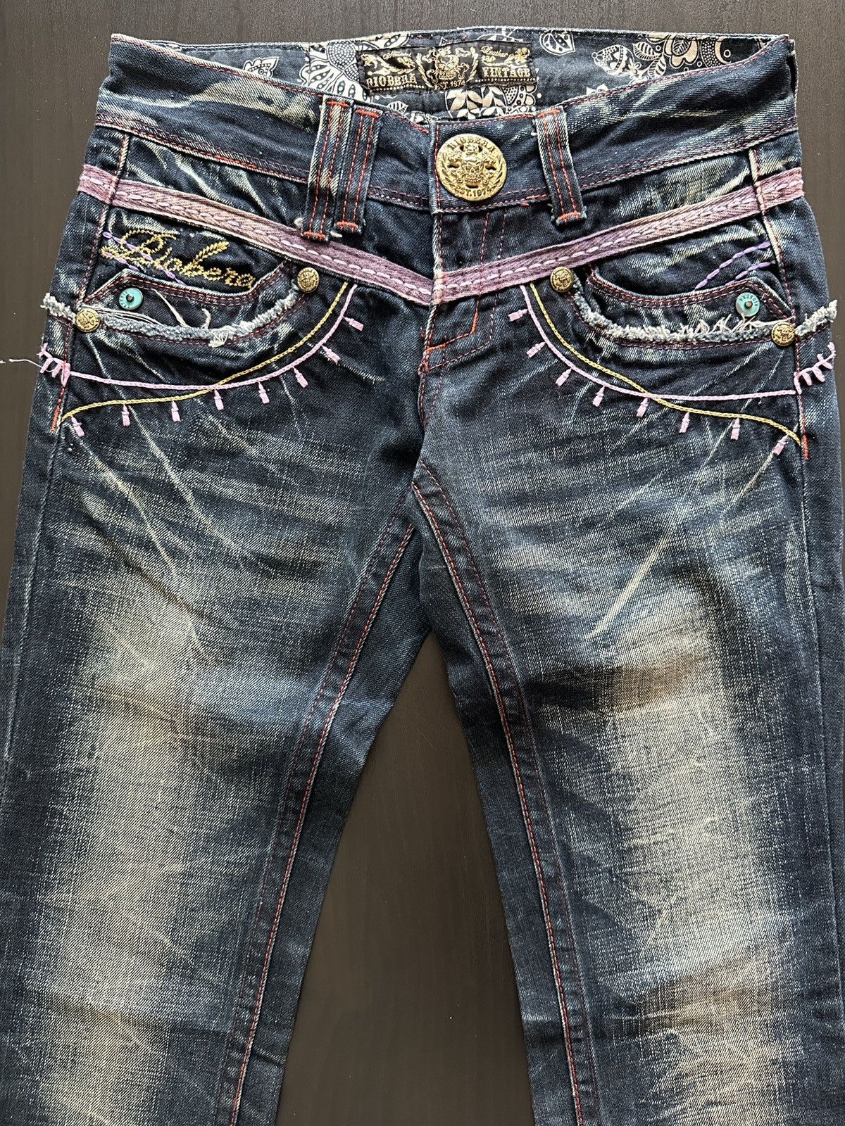 Japanese Brand Riobera Y2K Flared Denim Jeans Japanese Archive Fairy Grunge Size 25" / US 0 / IT 36 - 2 Thumbnail
