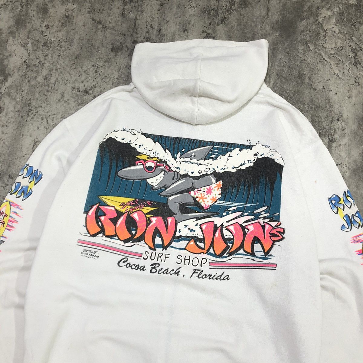 image of Ron Jon Surf Shop x Vintage 80's Vintage Ron Jon Shop Surfing Ziphoodie White Tag Tultex (Size XL)