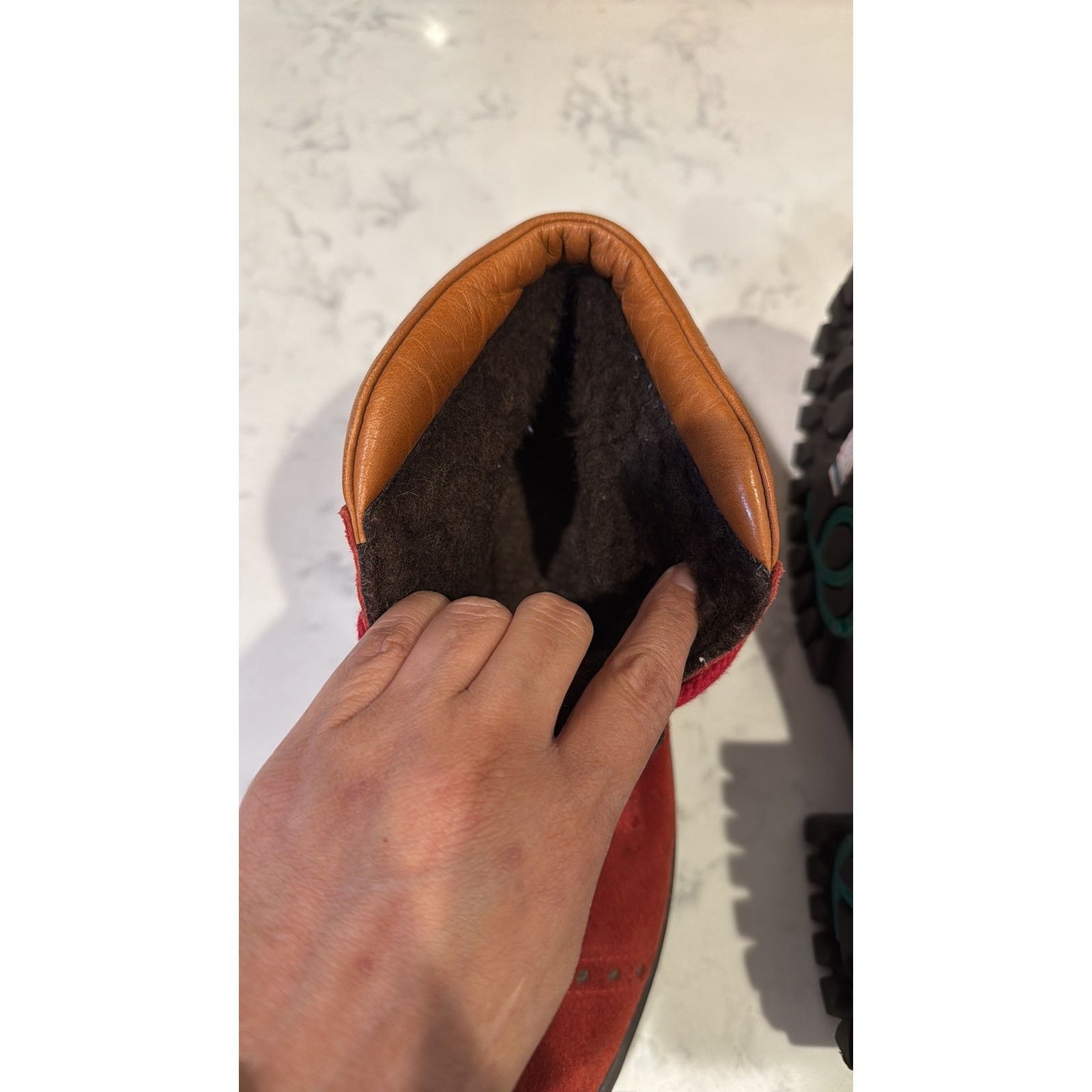Other Alp Trend Red Leather trim Suede Ankle Boots Sherpa lined Size US 8.5 / IT 38.5 - 8 Thumbnail