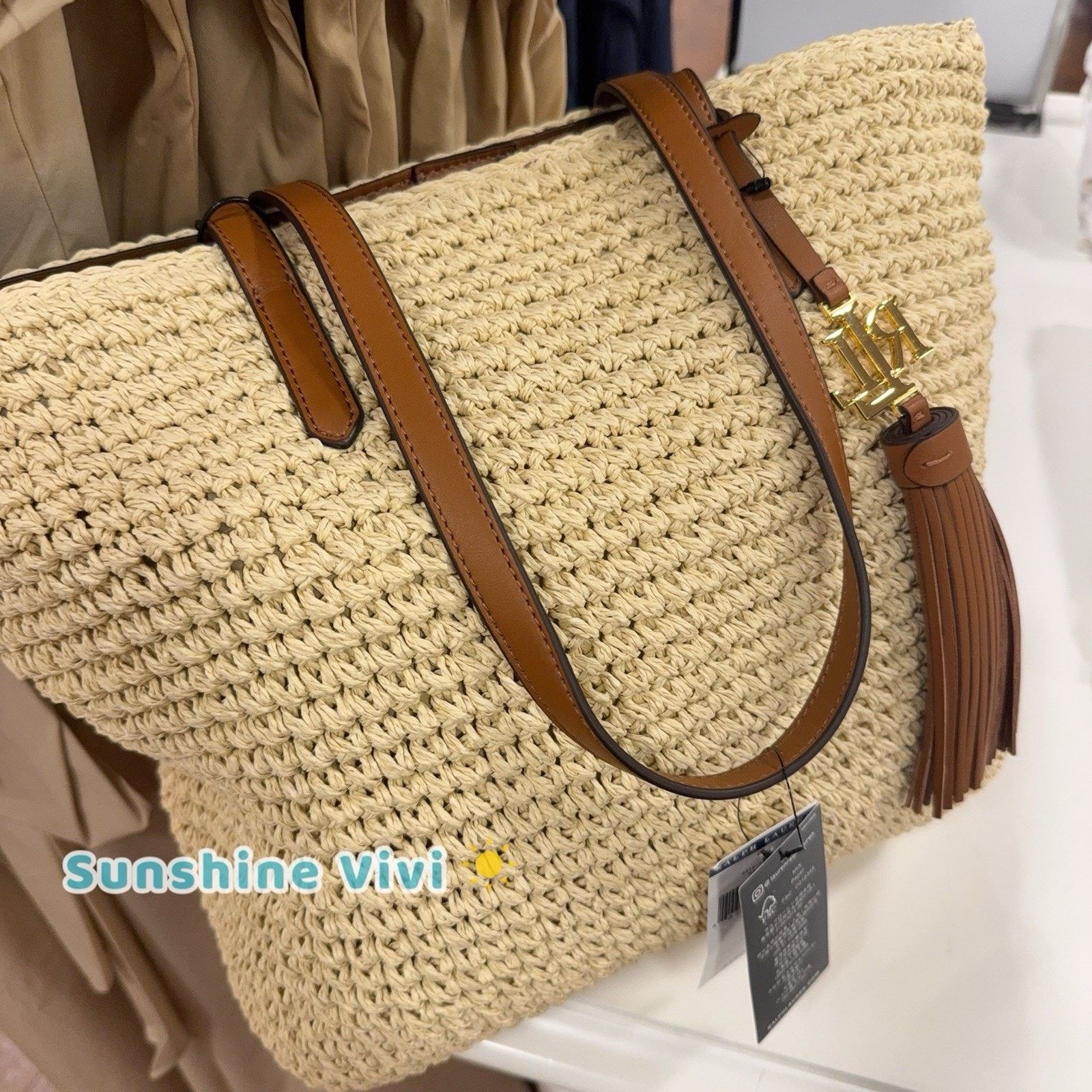 Lauren Ralph Lauren NWT Lauren RALPH LAUREN Crochet-Straw Medium Whitney Tote Size ONE SIZE - 2 Thumbnail