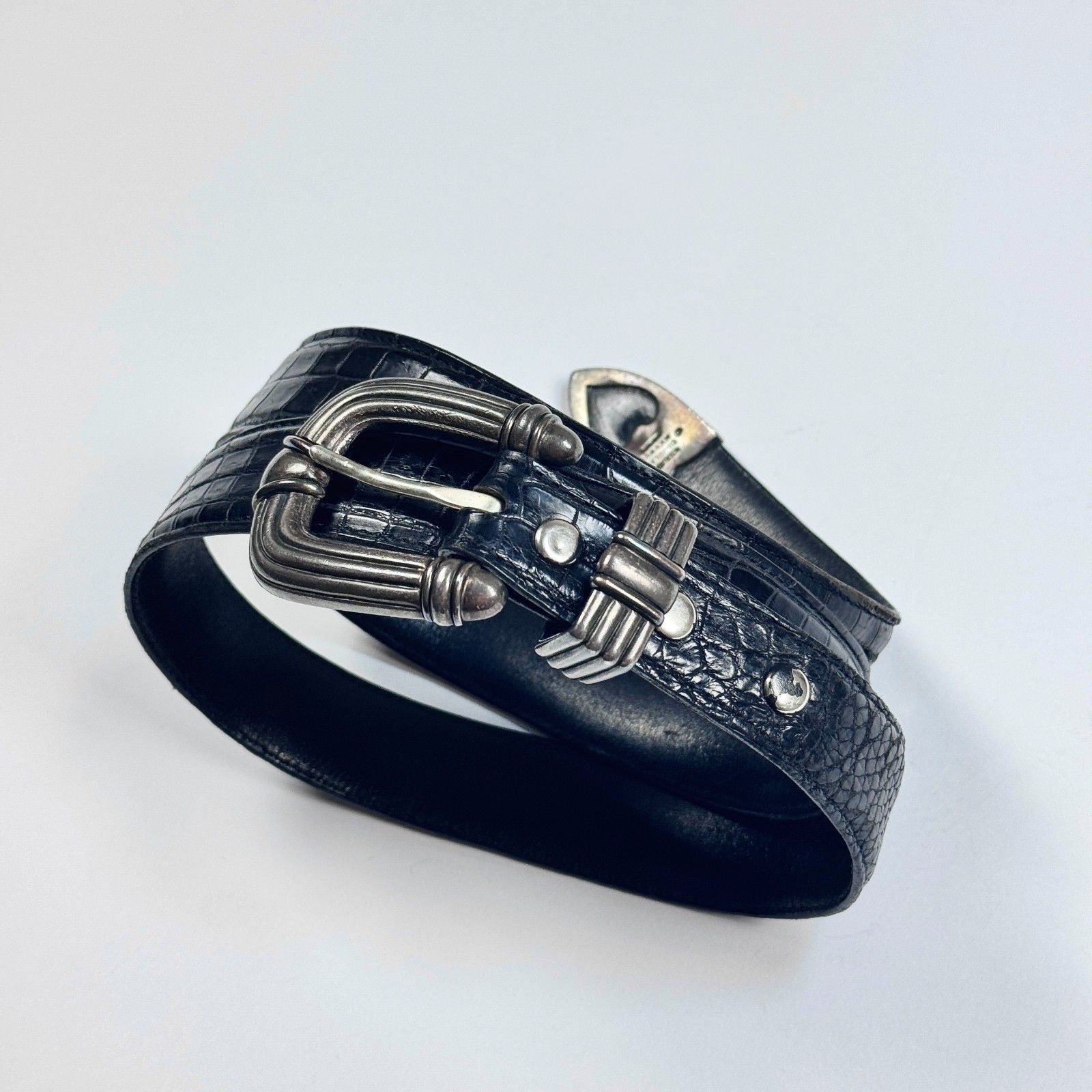 Sterling Silver Douglas Magnus Sterling 14k Gold Buckle Alligator Belt Size ONE SIZE - 21 Thumbnail