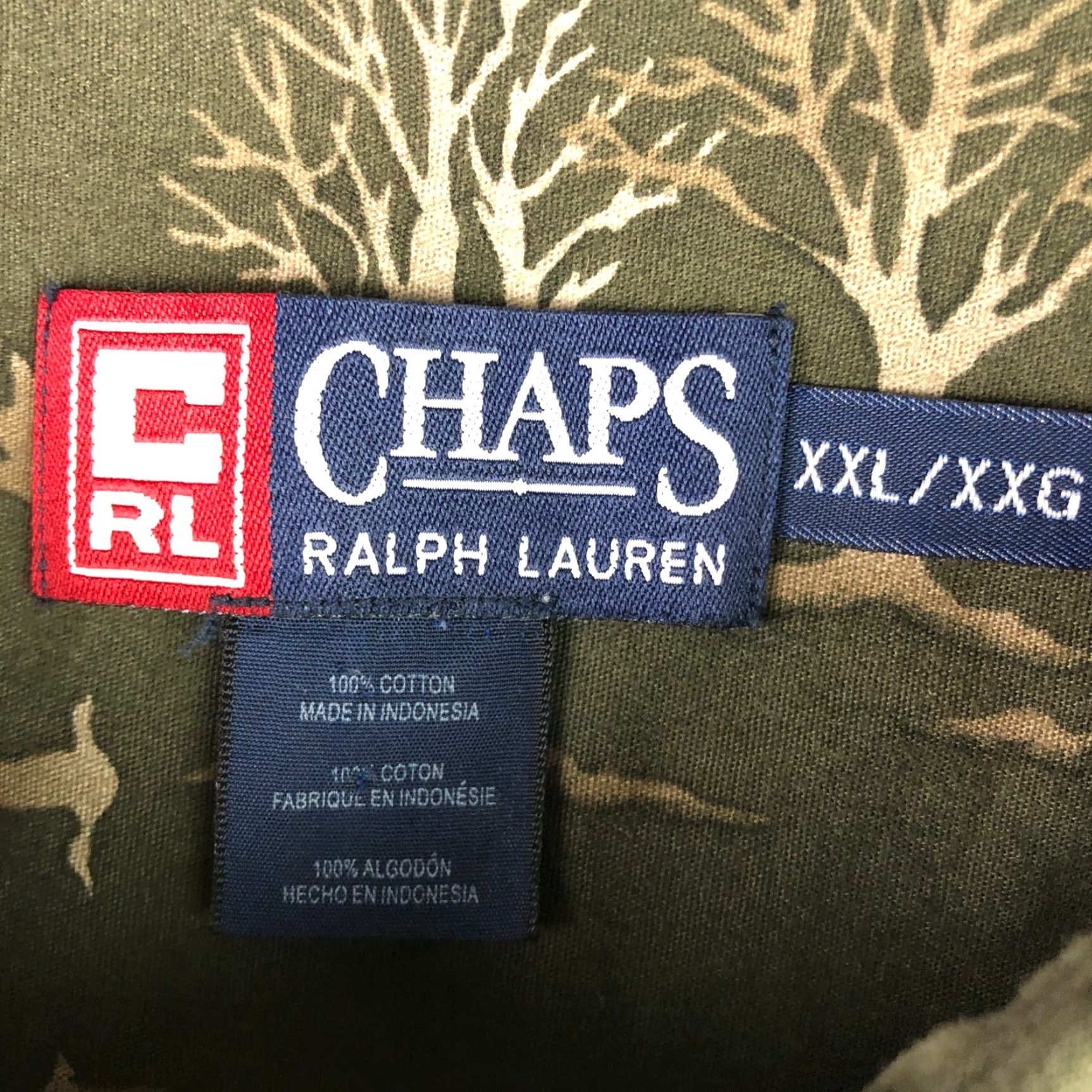Chaps VINTAGE Chaps Ralph Lauren Button-Up Shirt Men 2XL 100% Cotton Long Sleeve Green Beige Trees Birdes Pattern/Collar Down Mens Size US XXL / EU 58 / 5 - 3 Thumbnail