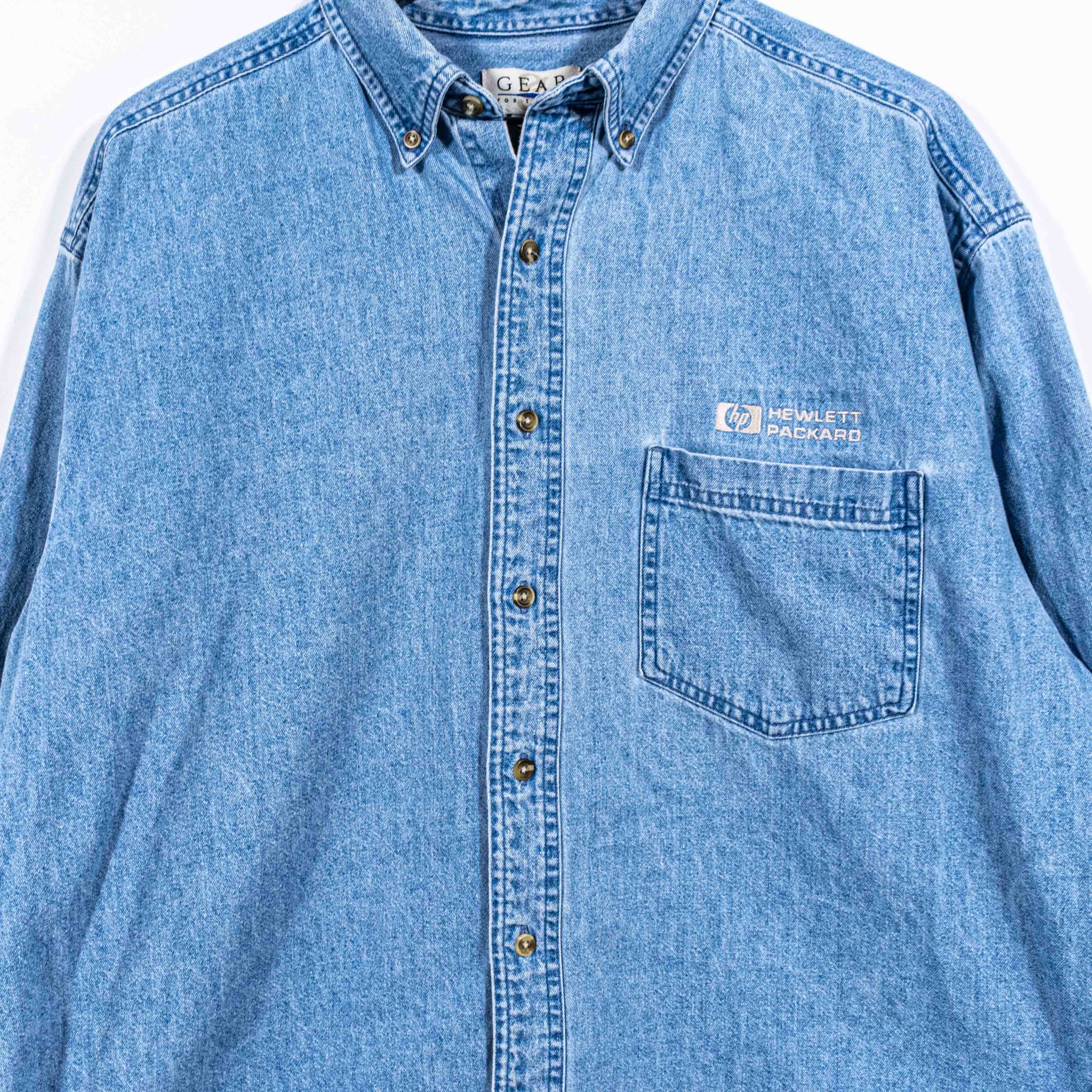 Vintage Vtg 90s Hewlett Packard HP Computers Denim Button Down Shirt Size US L / EU 52-54 / 3 - 3 Thumbnail