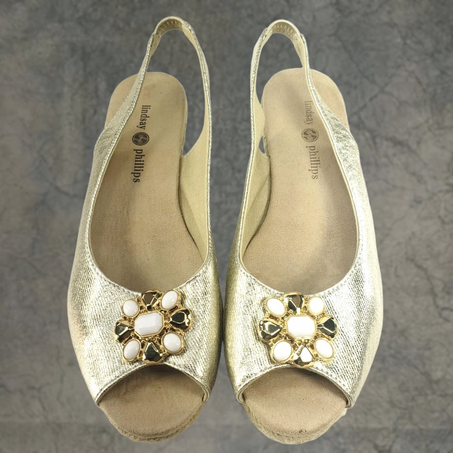 Vintage Lindsay Phillips Espadrille Wedge Slingback Sandal 7.5 GOLD 2 Ornament Sets Size US 8 / IT 38 - 1 Thumbnail