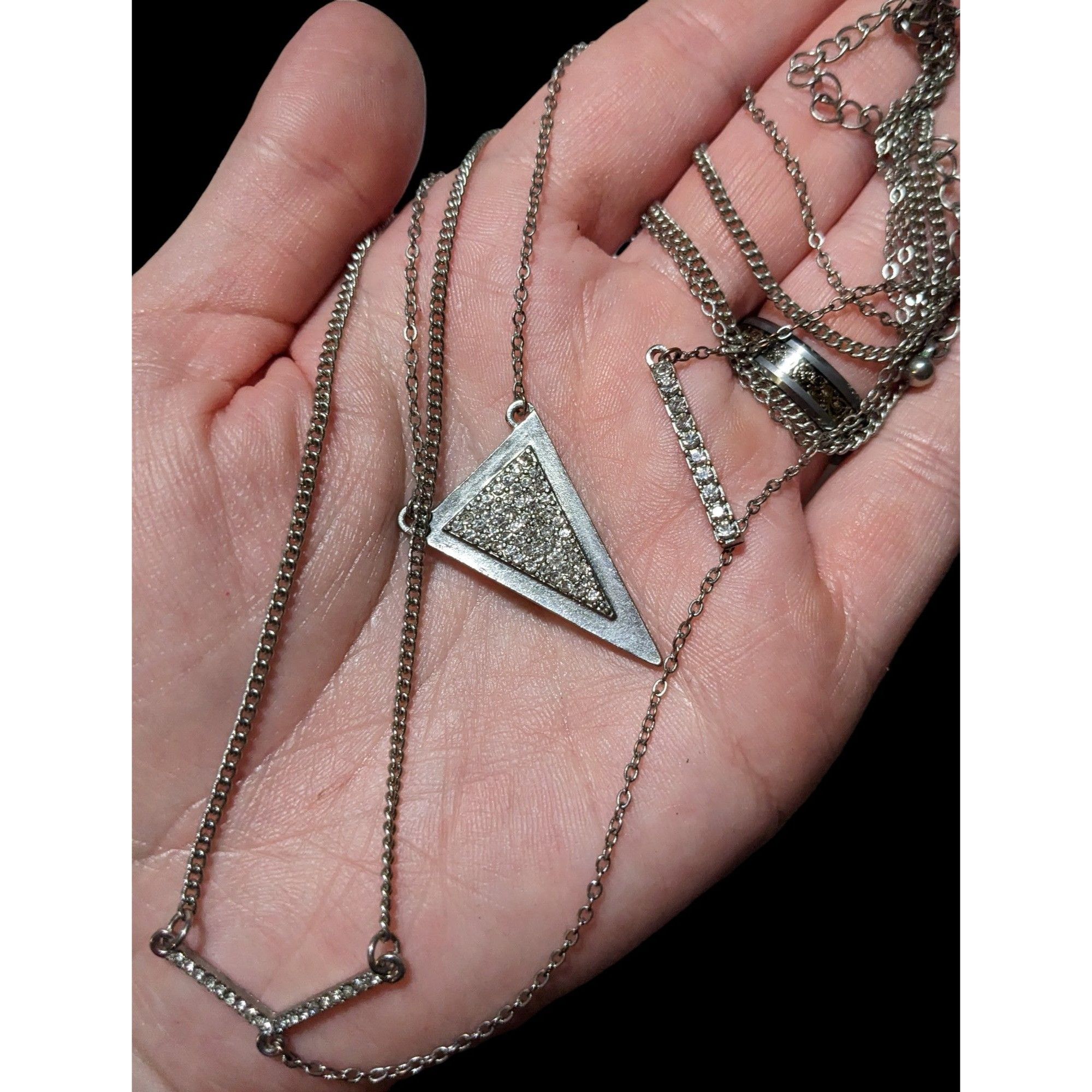 Other Silver Rhinestone Geometric Lariat Necklace Size ONE SIZE - 3 Thumbnail