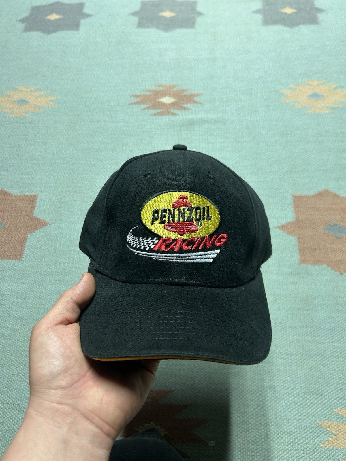 Vintage Vtg strapback hat Pennzoil Racing logo nascar black cotton Size ONE SIZE - 2 Thumbnail