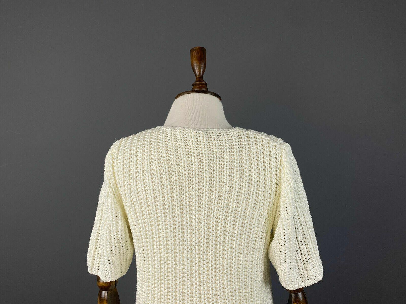 Designer Elisa Cavaletti White Short Sleeve Chunky Knit Sweater L Size M / US 6-8 / IT 42-44 - 6 Thumbnail