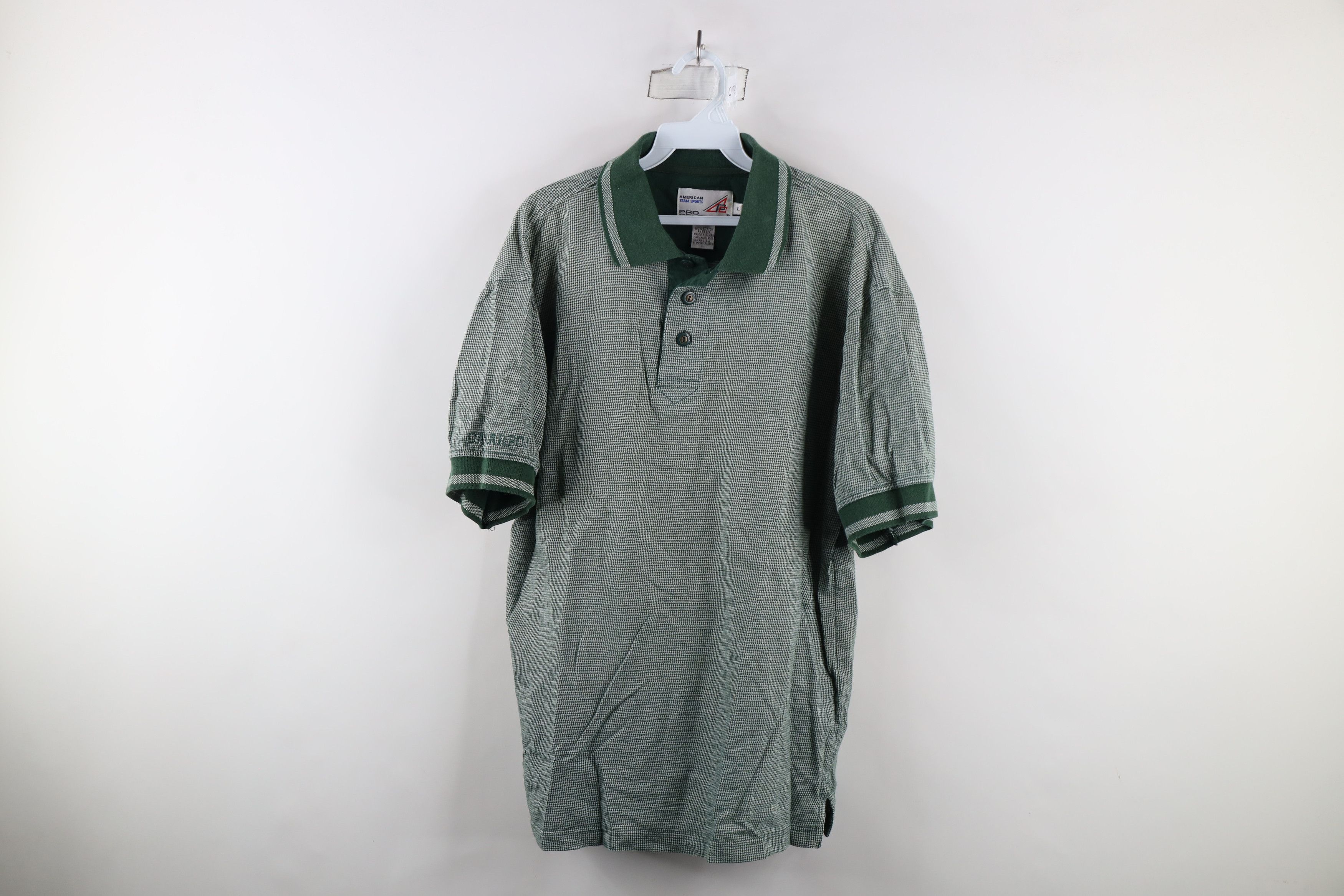 Vintage Vintage 90s Streetwear Houndstooth Collared Polo Shirt Green Size US L / EU 52-54 / 3 - 1 Thumbnail