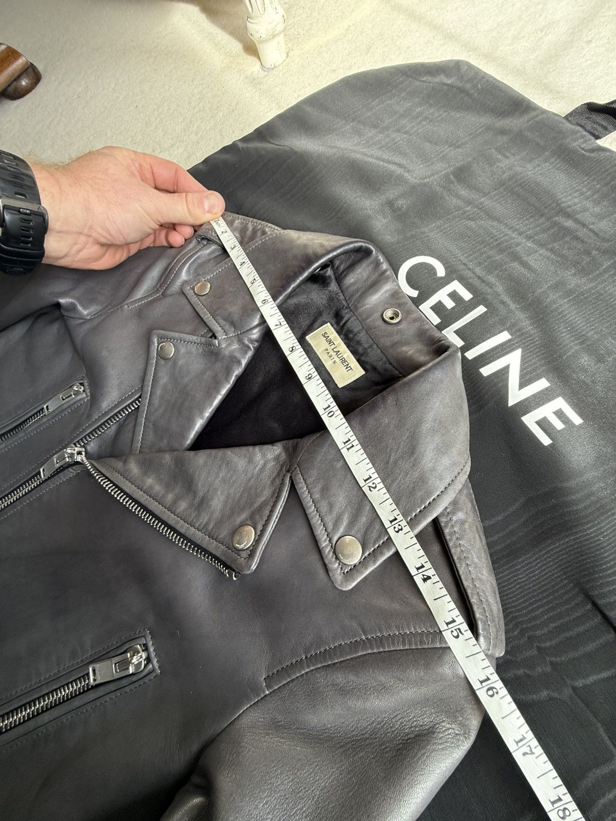 Saint Laurent Paris SS15 Saint Laurent L01 gray biker leather jacket Hedi FR38 Size S / US 4 / IT 40 - 3 Thumbnail