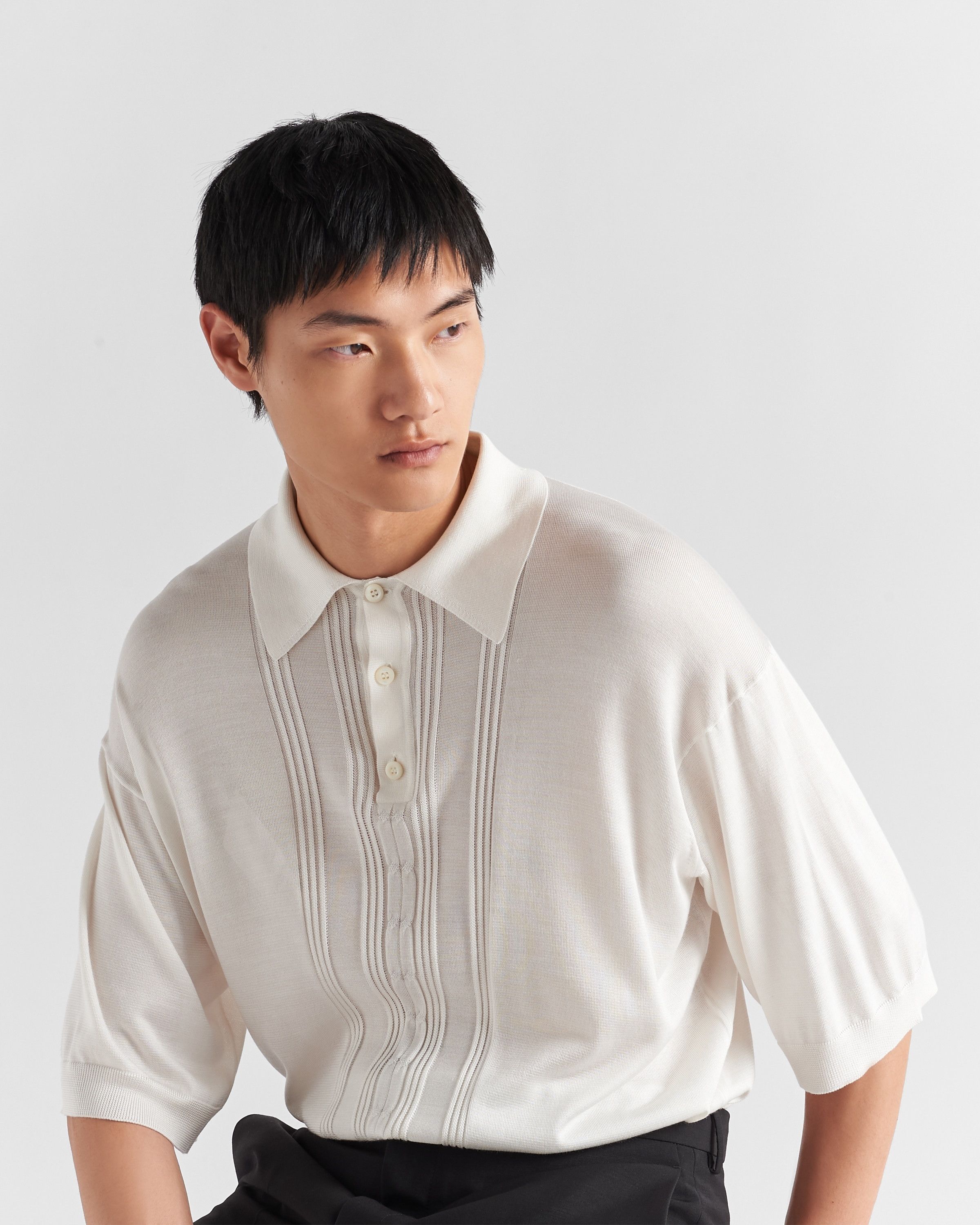 Prada o1bcso1str1025 Silk Polo Shirt in White Size US L / EU 52-54 / 3 - 3 Thumbnail