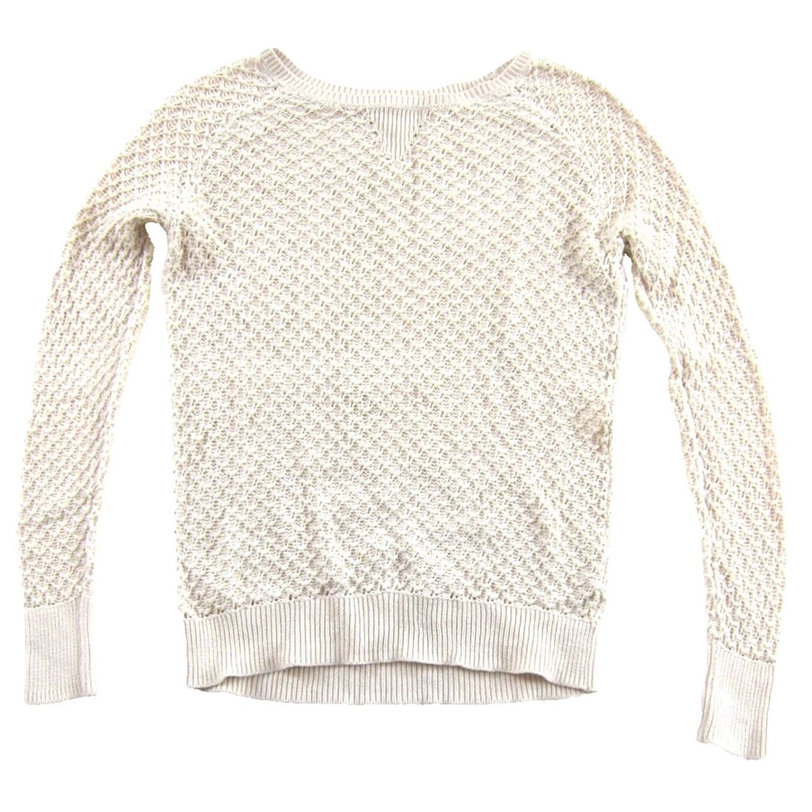 Vintage Caslon Caslon 100% Cotton Crochet Knit Pullover Lightweight Crew Neck Sweater Women Small Ivory Casual, Bohemian, Classic Pullover Women XS-XXS? Size S / US 4 / IT 40 - 2 Thumbnail