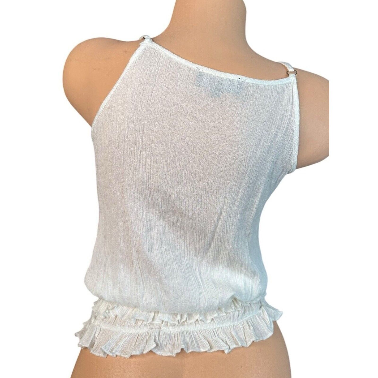 Other POL White Gauze Ruffled Tie Neck Tank Top Lace Boho Beachy S Size S / US 4 / IT 40 - 5 Thumbnail