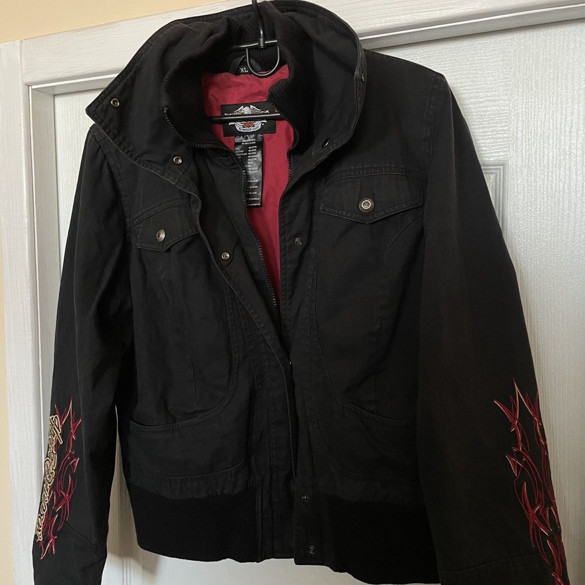 Harley Davidson × Vintage Women Harley Davidson Vintage bomber Jacket fire moto cycle Size XL / US 12-14 / IT 48-50 - 2 Thumbnail