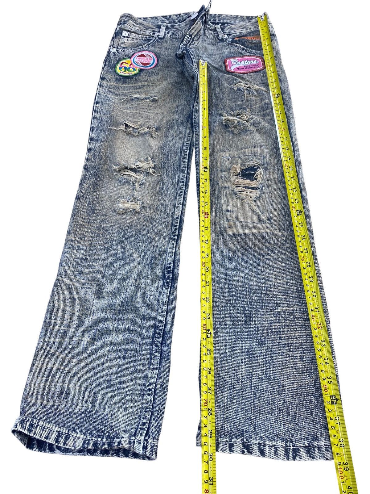 Japanese Brand Japanese Brand Acid Blue Wash Ripped Style Patchwork Jeans Size US 30 / EU 46 - 7 Thumbnail