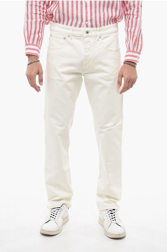 image of Kenzo Slim Fit Bara Denims With Logo Patch in White, Men's (Size 34)