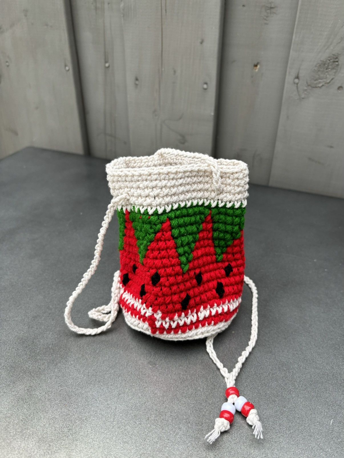 Vintage Strawberry Crochet Mini Bag Hand Knit Sling Bag Key Pouch Size ONE SIZE - 4 Thumbnail