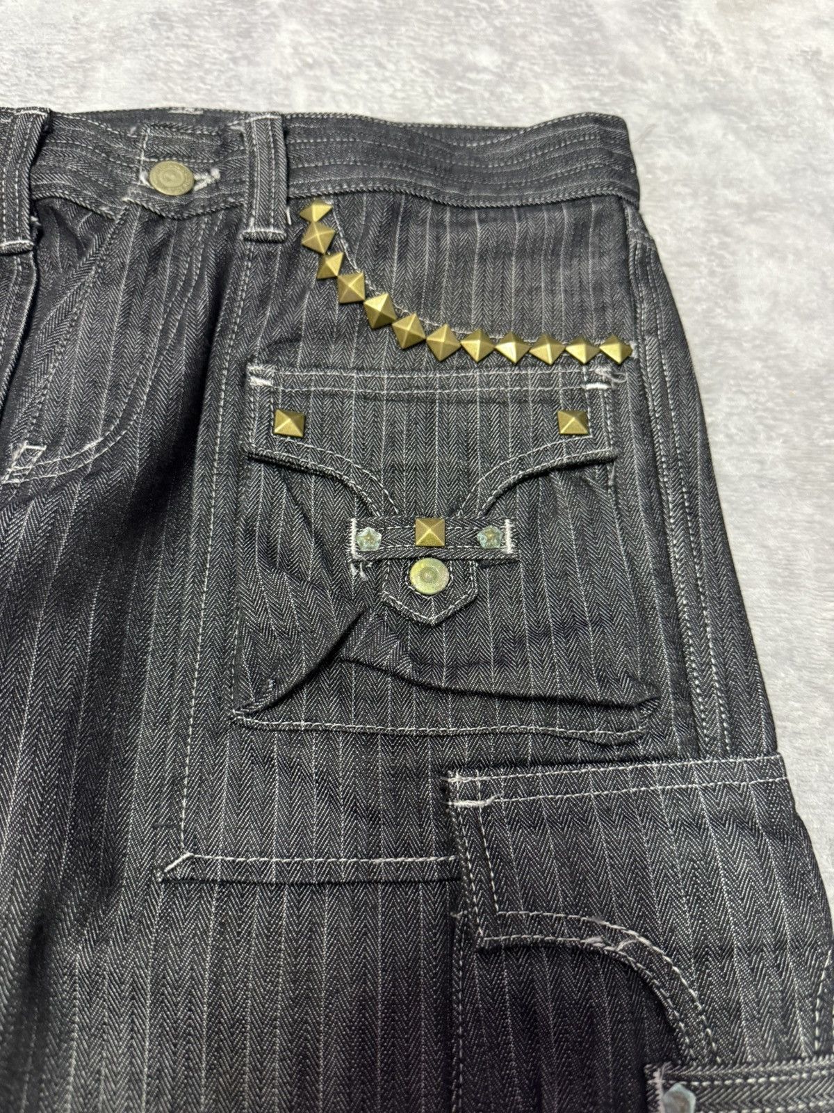 Tornado Mart Tornado Mart Japan Studded Herringbone Cargo Flared Jeans Size US 30 / EU 46 - 5 Thumbnail