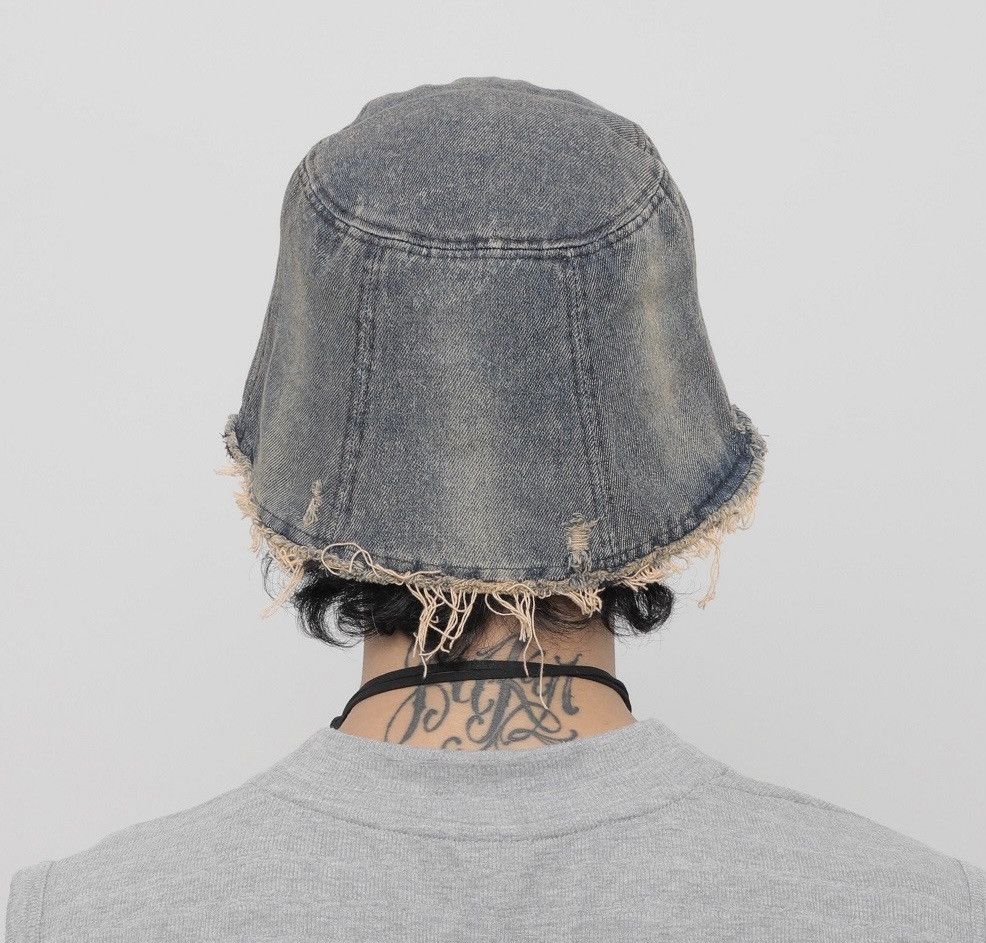 Japanese Brand Retro distressed butterfly embroidered wash denim bucket hat Size ONE SIZE - 2 Thumbnail
