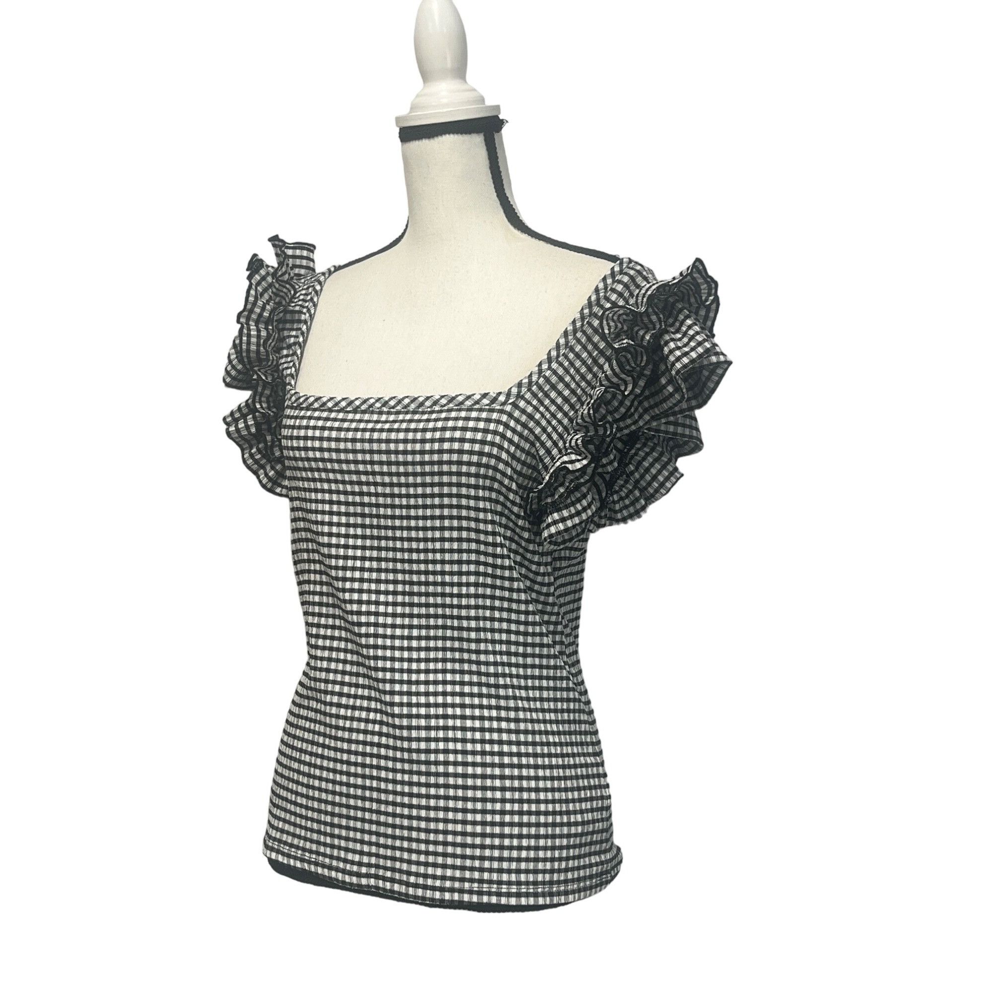 Other Circus NY Anisa Ruffle Shoulder Square Neck Top Black White Size L / US 10 / IT 46 - 4 Thumbnail