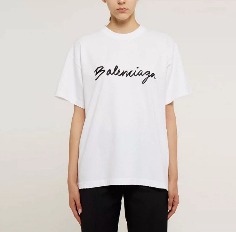 Balenciaga Balenciaga Casual short-sleeved T-shirt with cursive lette Size US S / EU 44-46 / 1 - 6 Thumbnail
