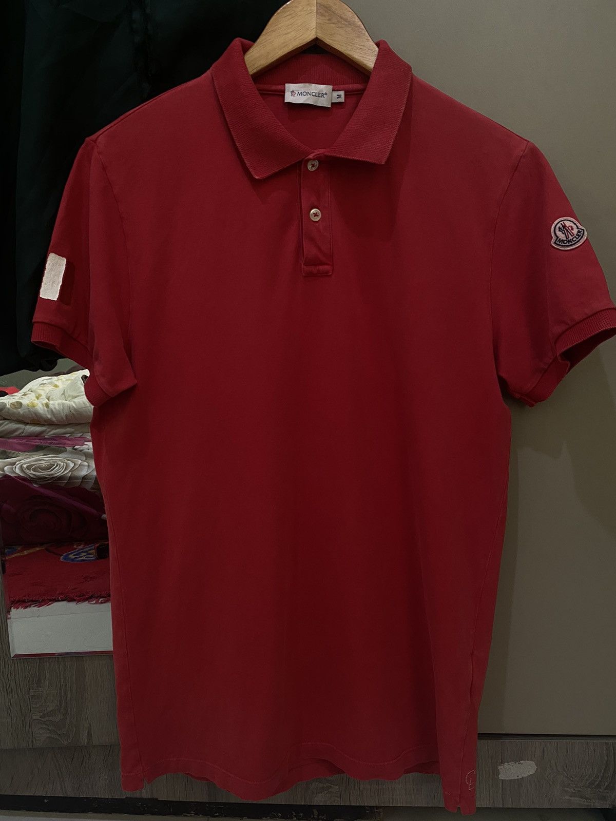 image of Moncler Maglia Polo Manica Corta Piece in Red, Men's (Size Medium)