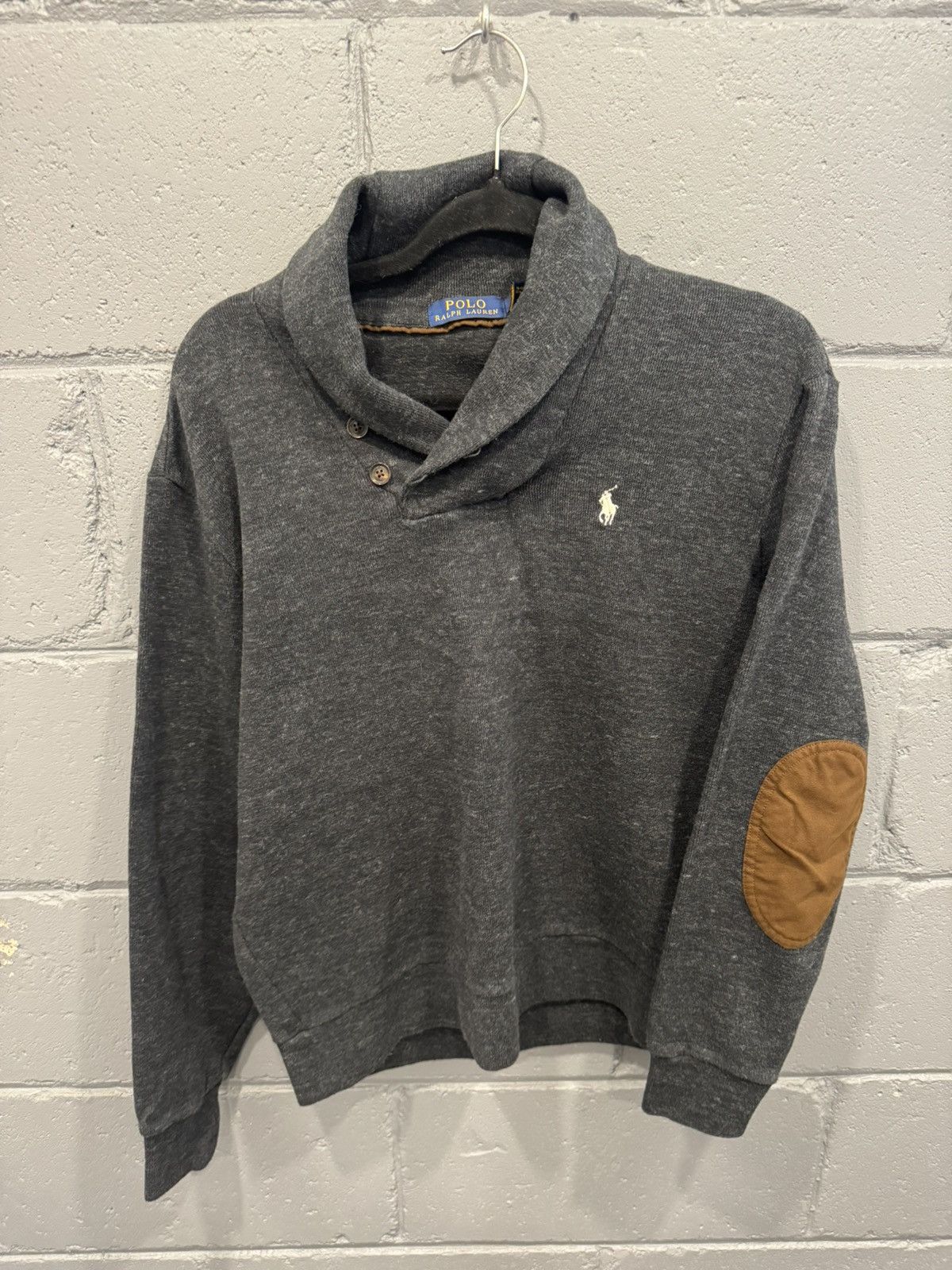 Polo Ralph Lauren Grey Polo Ralph Lauren Shawl Patch Knit Sweater Size US M / EU 48-50 / 2 - 1 Thumbnail