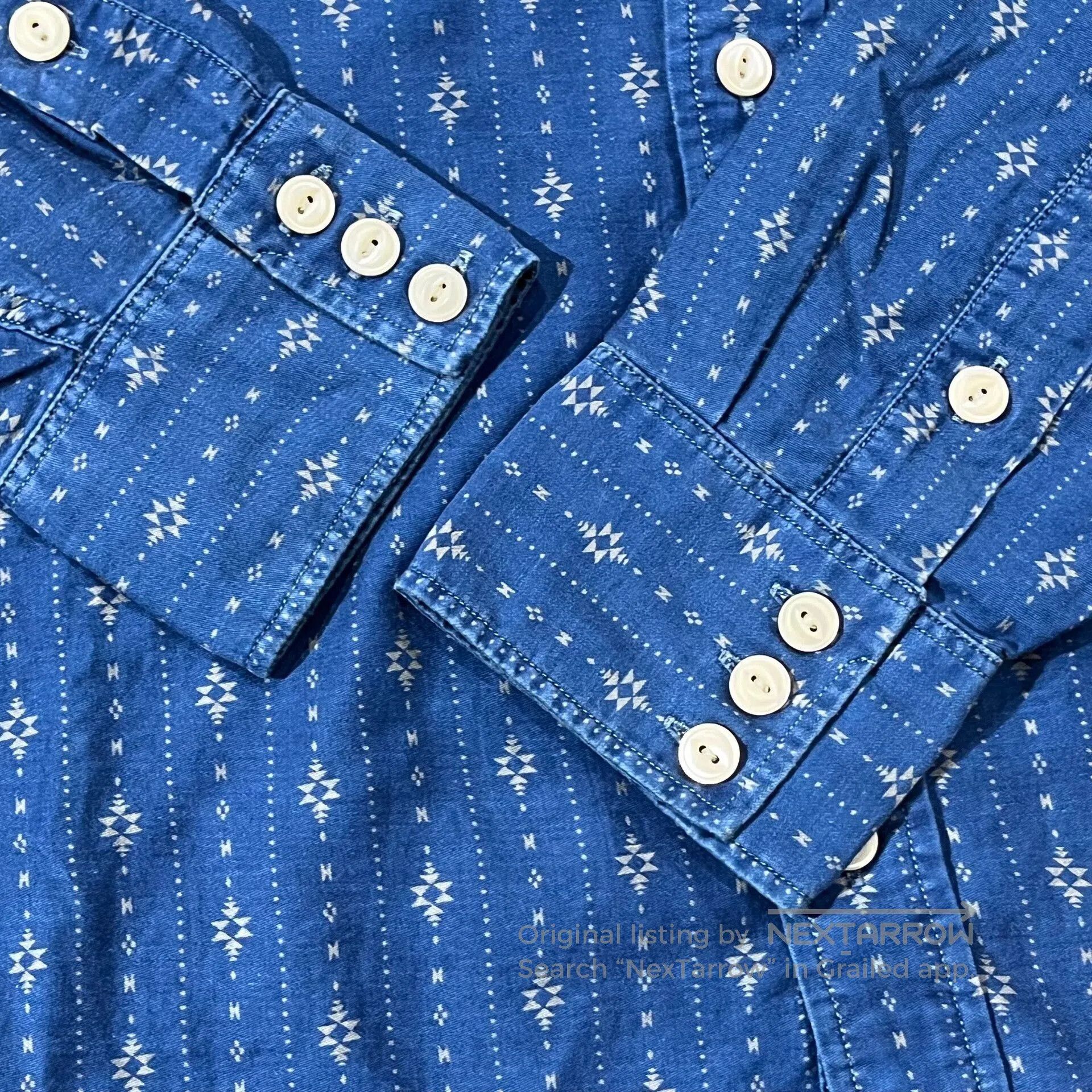 RRL Ralph Lauren RRL Rare Indigo Dyed Print Shirt. Size US M / EU 48-50 / 2 - 8 Thumbnail