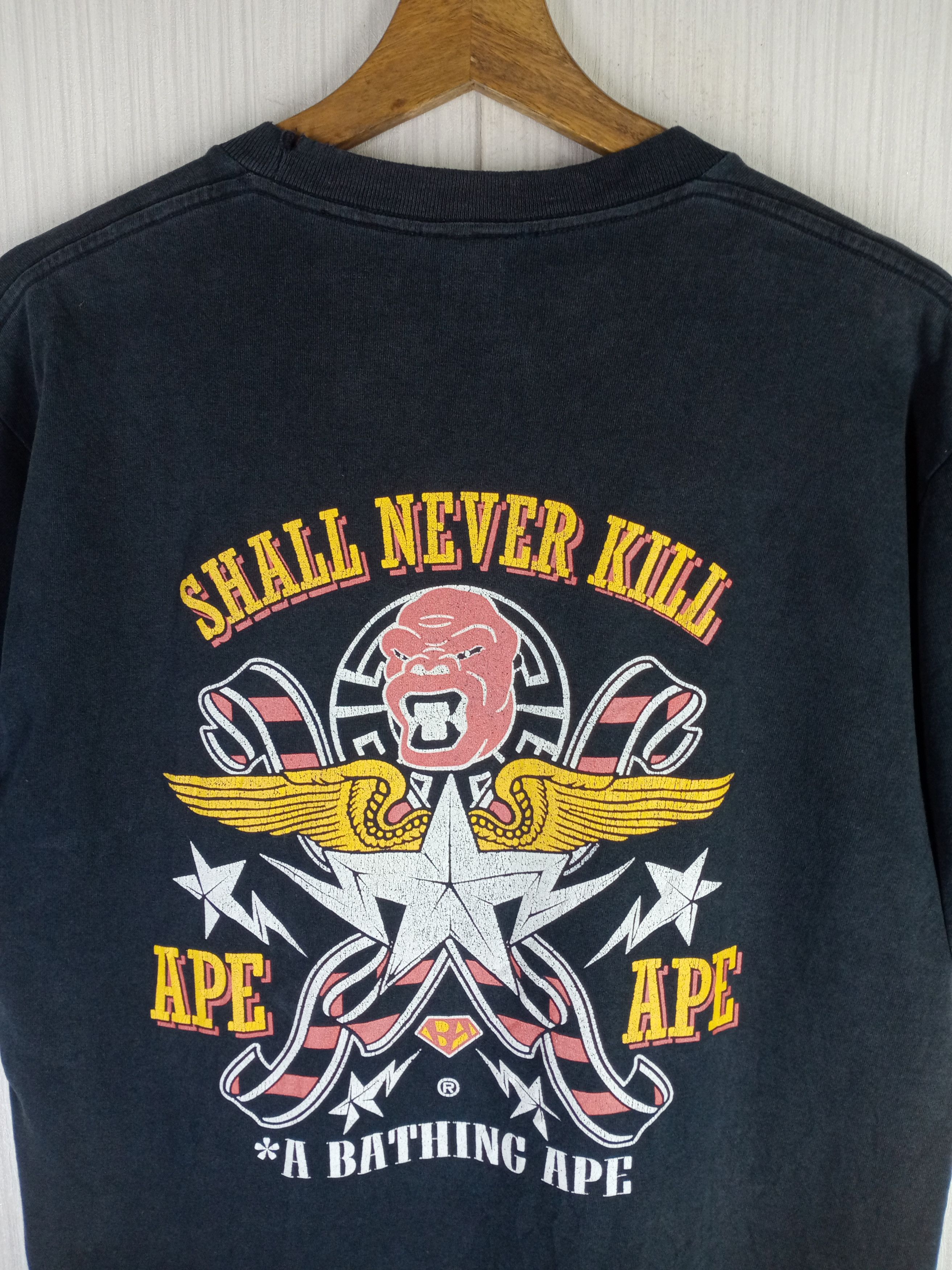 Bape Rare Vintage BAPE SHALL NEVER KILL Distressed Tshirt Size US M / EU 48-50 / 2 - 5 Thumbnail