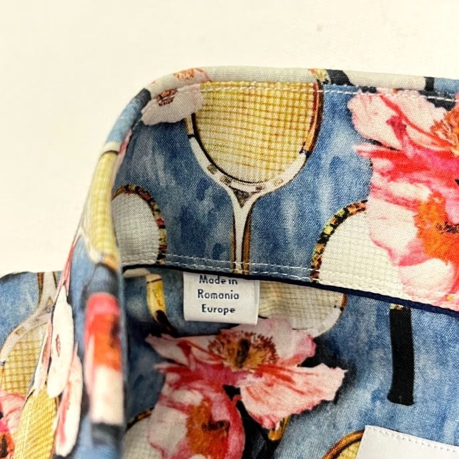 Eton VINTAGE ETON Shirt Mens M 39 15.5 Tennis Racket Racquet Flower All Over Preppy Button Up Size US L / EU 52-54 / 3 - 7 Thumbnail