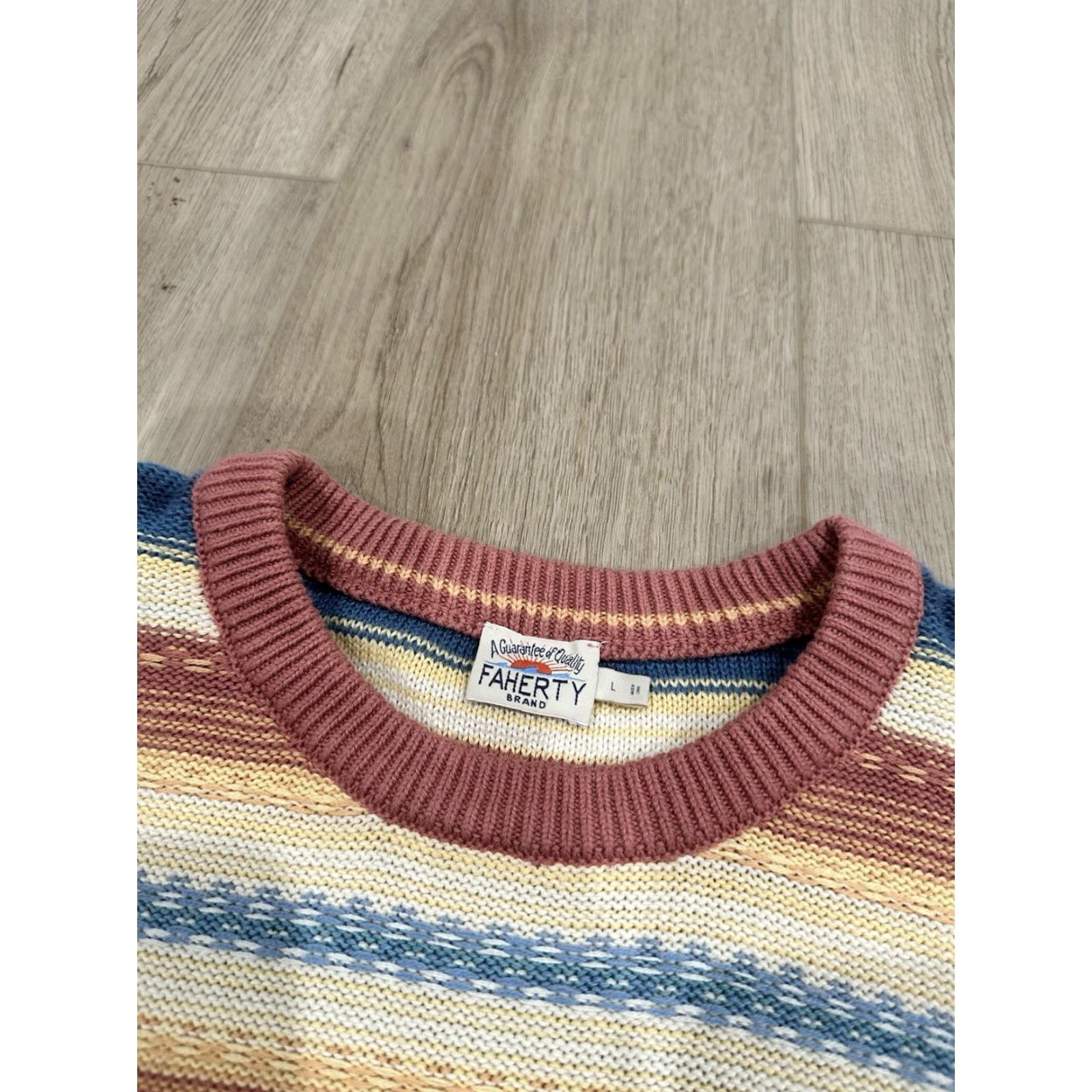 Faherty Faherty Stripe Crewneck Sweater Red Basin Ombré Men’s L Unisex Cotton - Cashmere Pullover Knit Long Sleeve Size US L / EU 52-54 / 3 - 5 Thumbnail